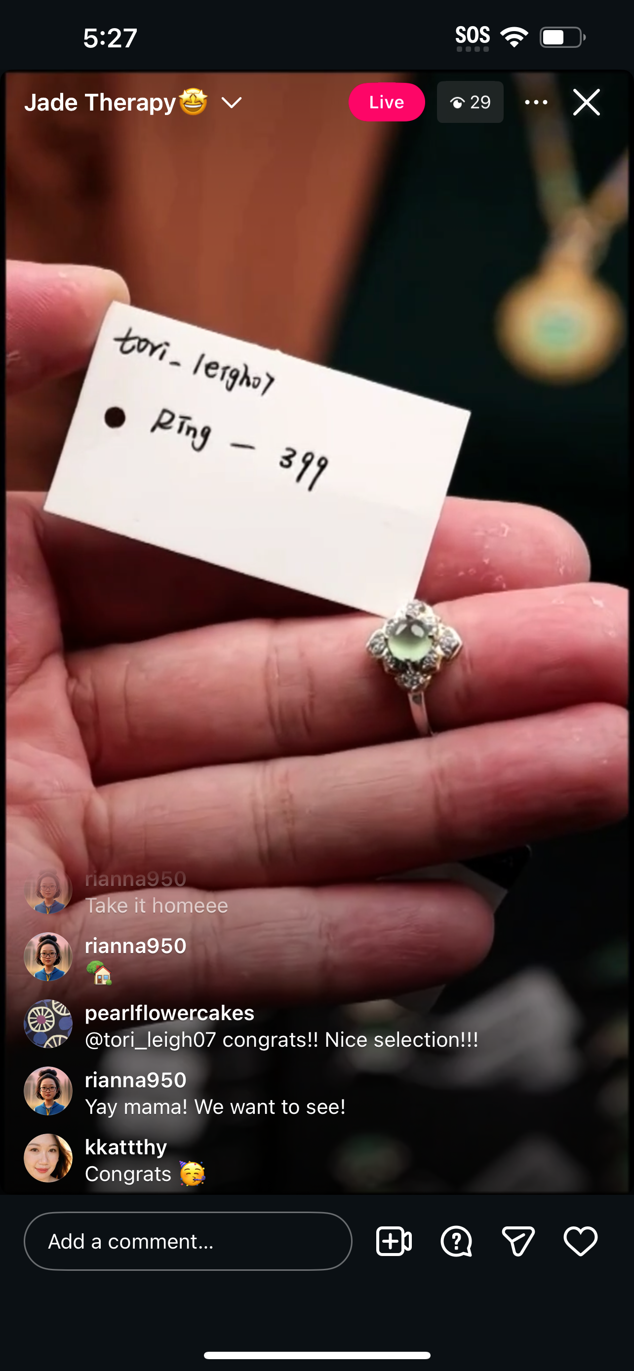 &quot;Live&quot; Sterling Silver Light Green Natural Jadeite Jade Ring (12/03/2025)