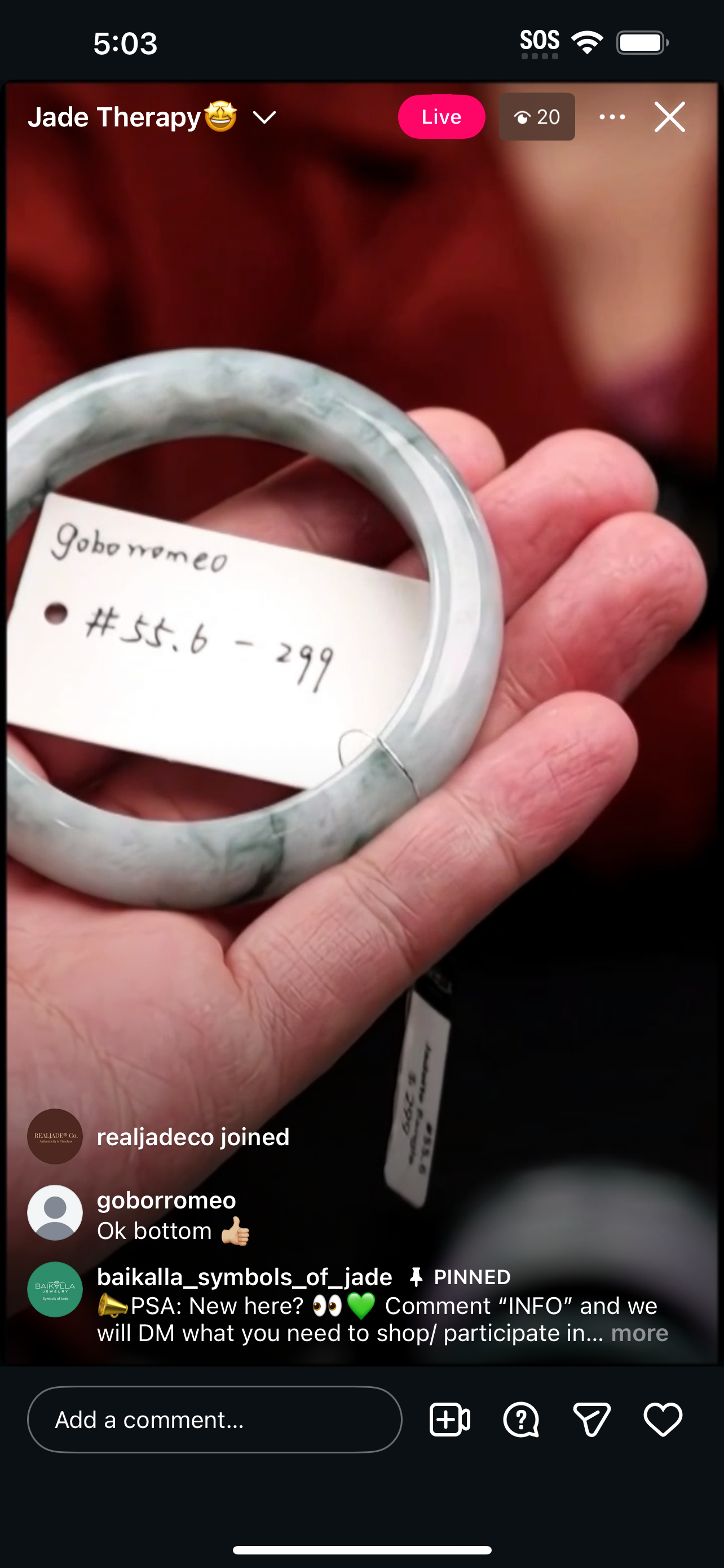 &quot;Live&quot;Light Blue-Grey W/ Green Flower Natural Jadeite Jade Bangle (12/04/2025)