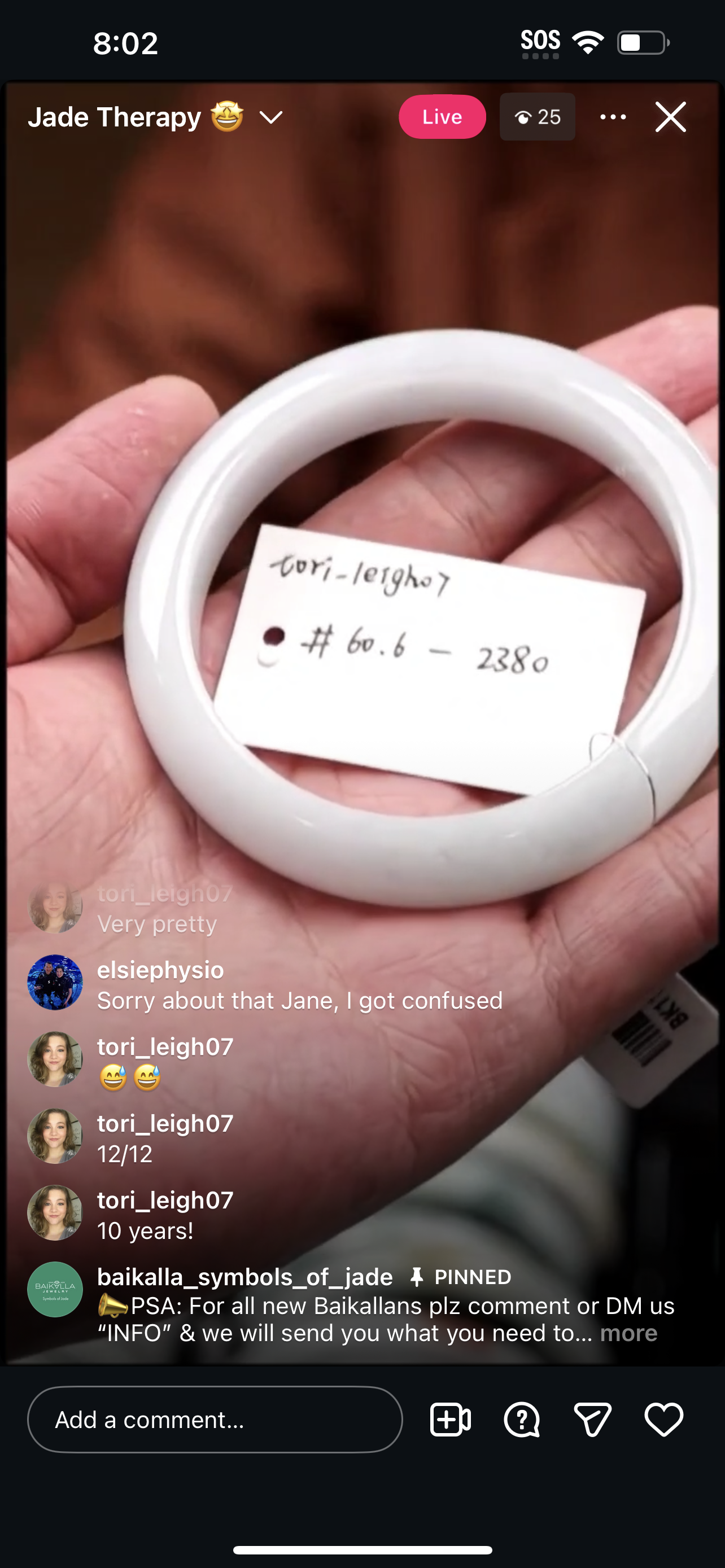 &quot;Live&quot; Smooth Milky Lavender Natural Jadeite Jade Bangle (12/08/2025)