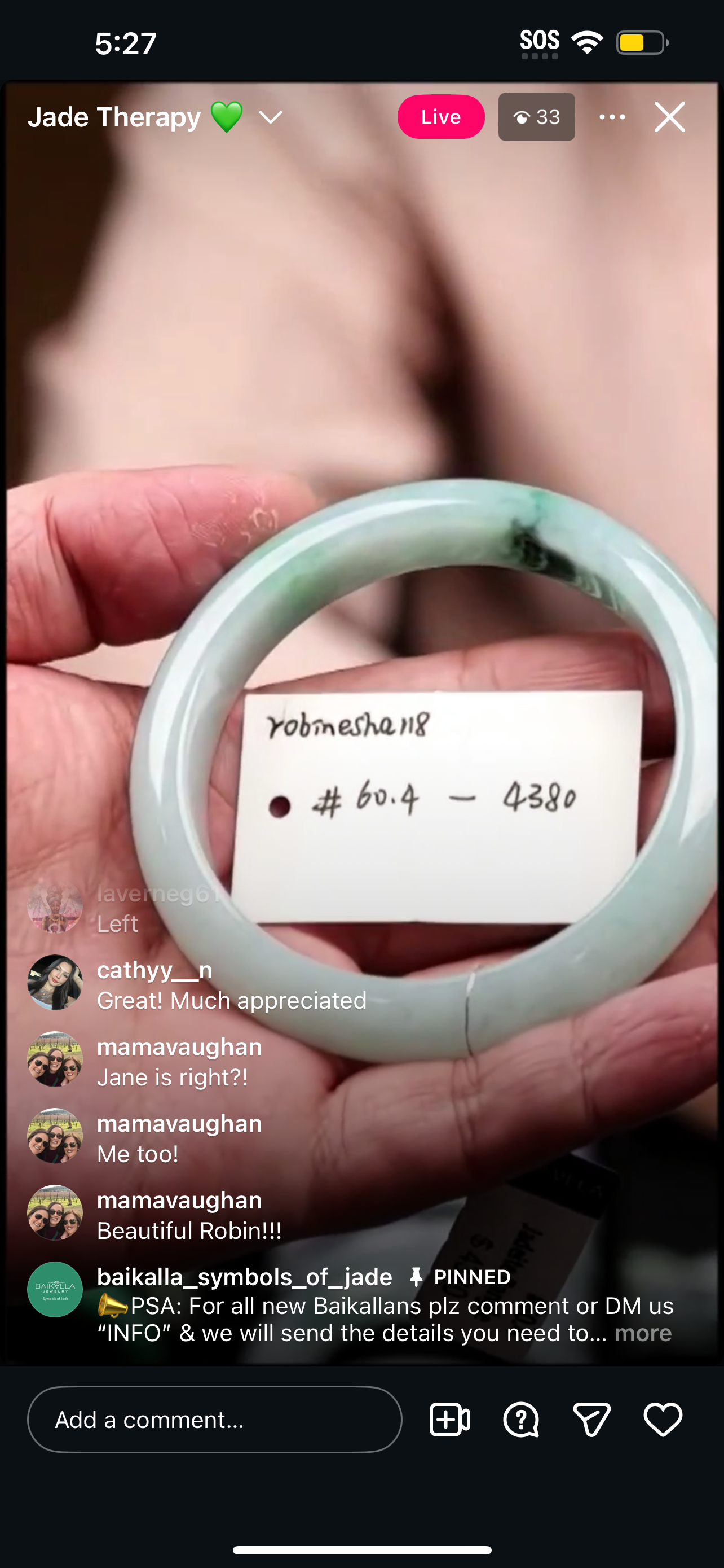 &quot;Live&quot; Light Blue-Green W Green Flower Natural Jadeite Jade Bangle (12/09/2025)