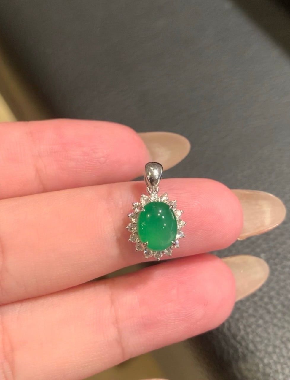 Custom 18K White Gold Icy Green Jadeite Jade Pendant Diamonds And Gold Setting (Setting Only)