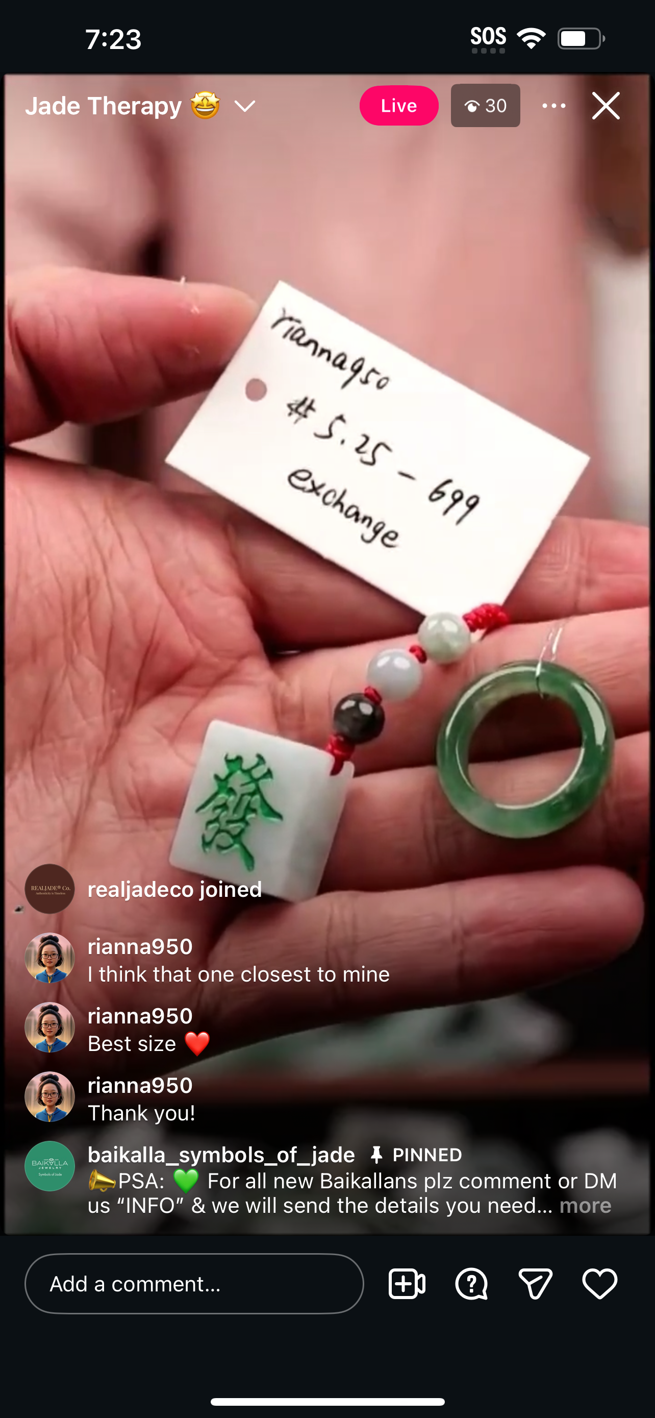 Live Natural Imperial Jadeite Jade Finger Bangle (12/29/25)