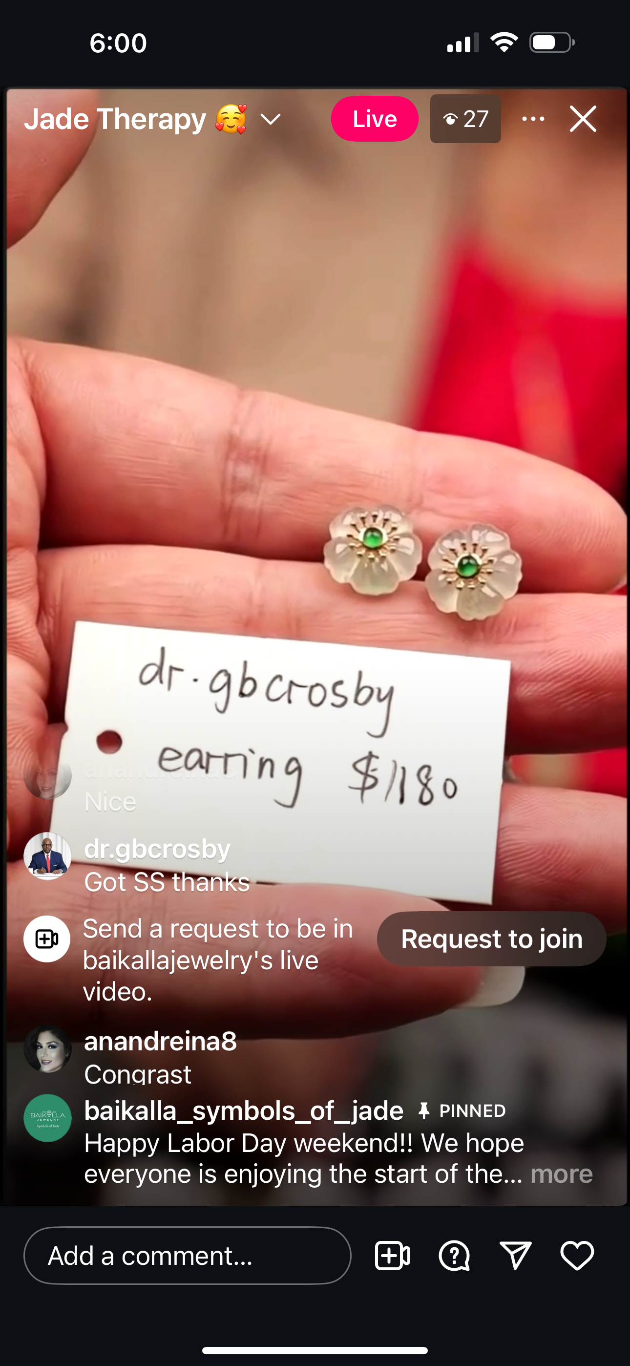 Live "18ky Natural Icy Lotus Flower Jadeite Jade Earrings with Imperial Green Jade Center" (Live Pick) (08/30/25)