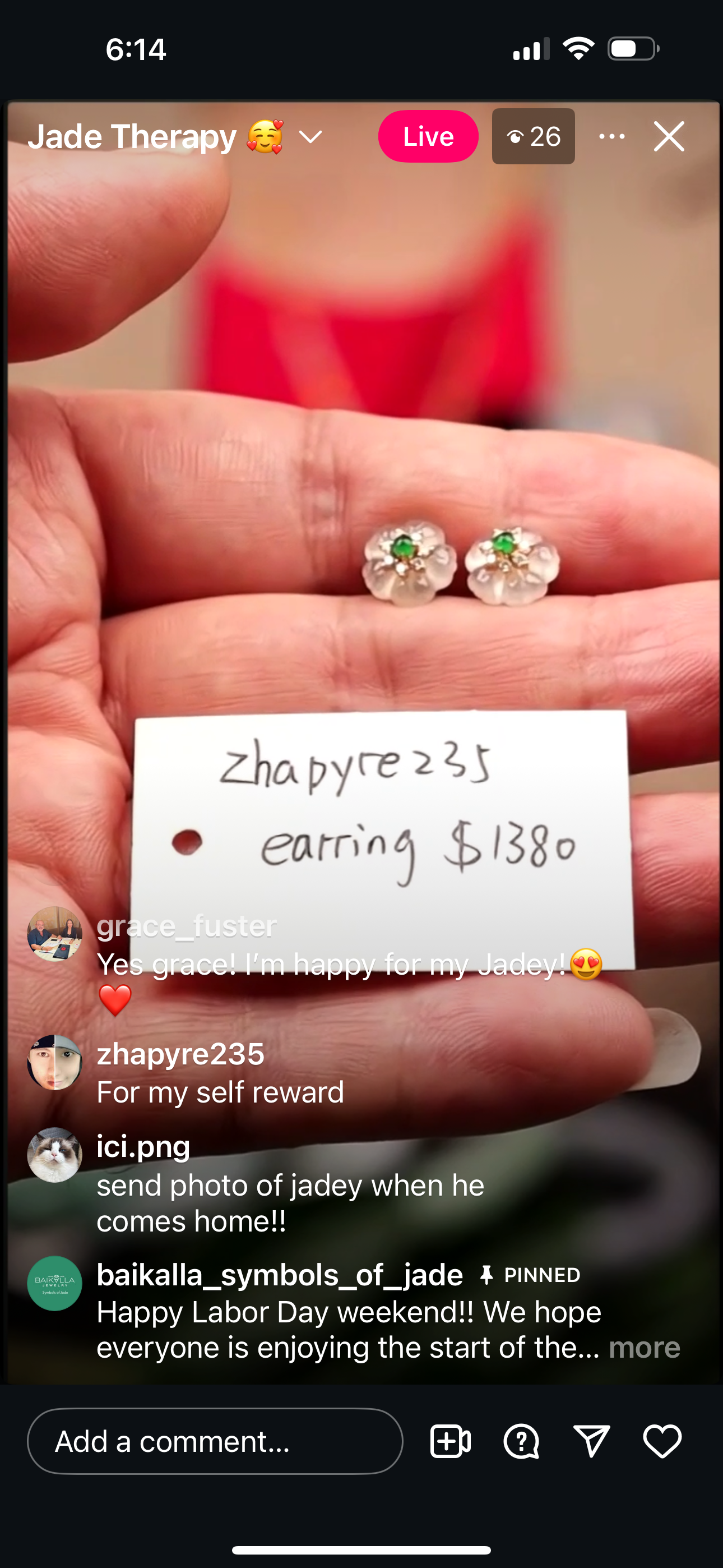 Live "18ky Natural Icy Lotus Flower Jadeite Jade Earrings with Imperial Green Jade Center" (Live Pick) (08/30/25)