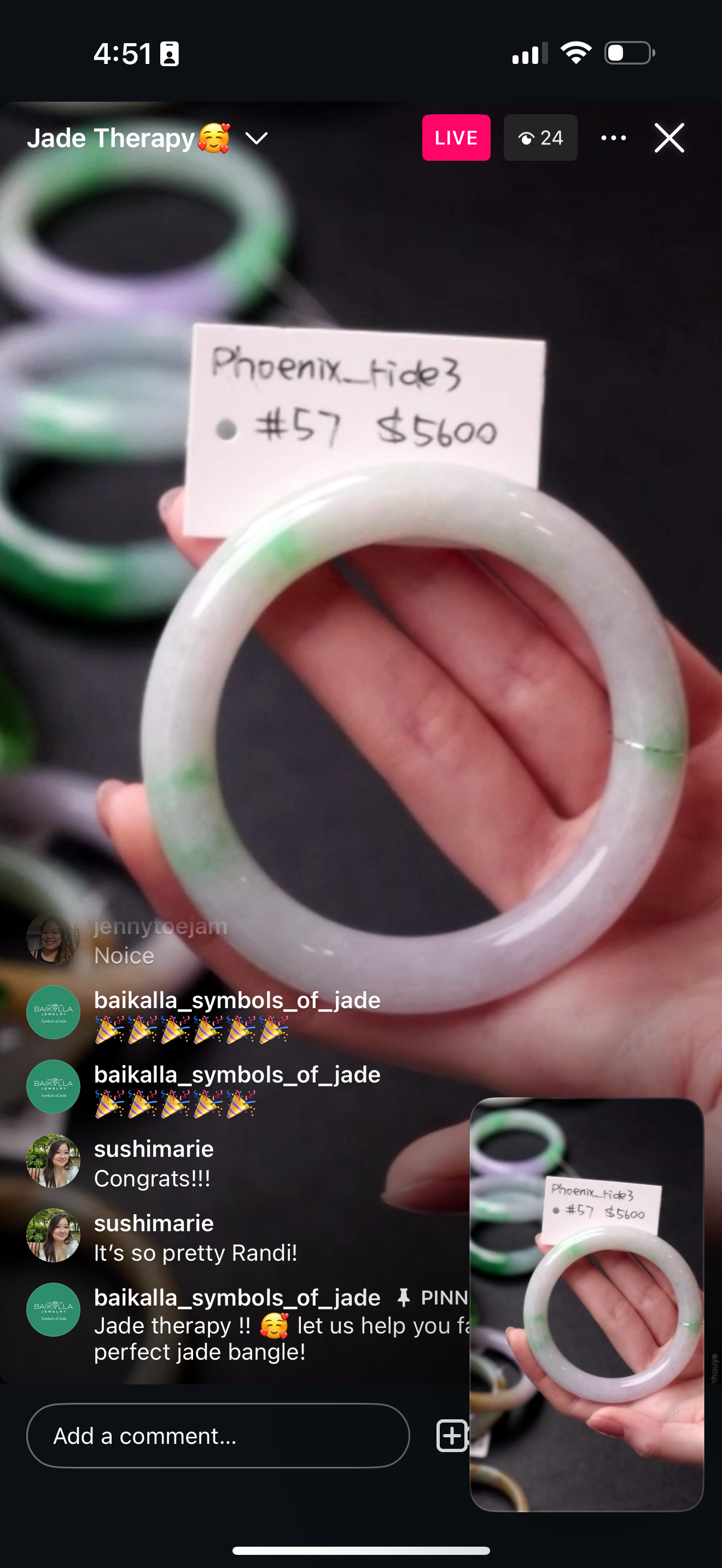 IG Live &quot;Natural Bai Di Ching ( Moss in Snow) Jadeite Jade Bangle&quot; (Live Pick) (03/06/25)