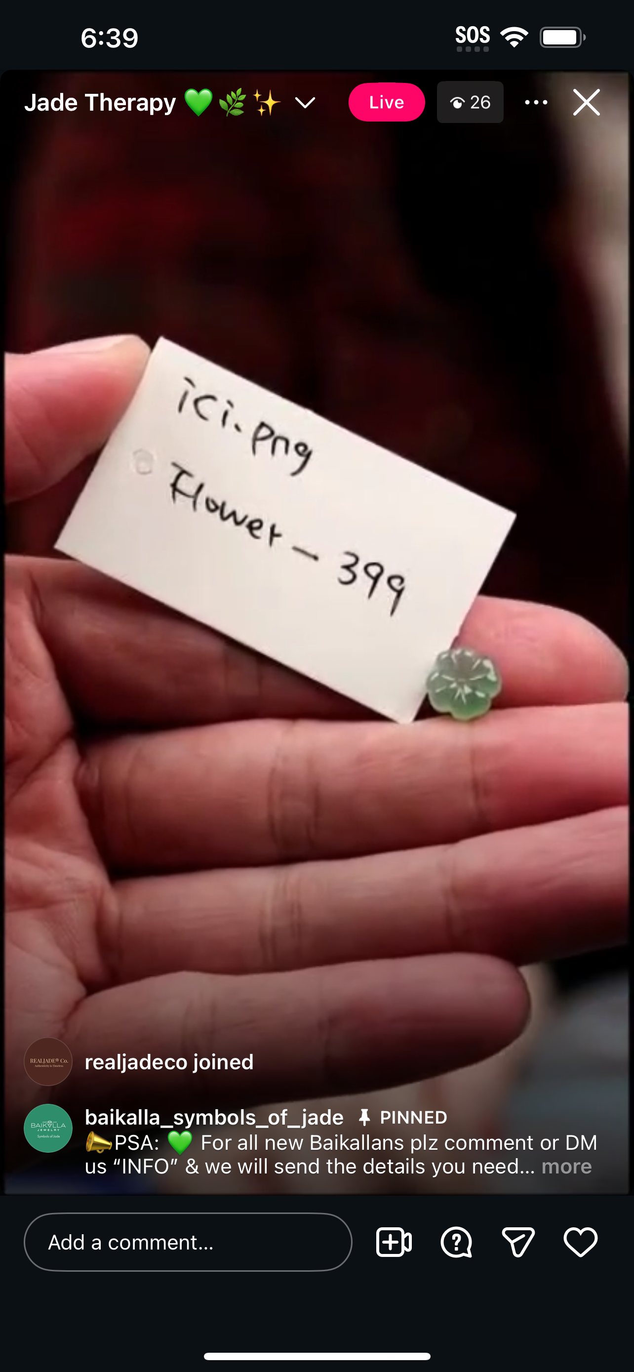 Live Deep Green Natural Jadeite Jade Flower (1/10/26)