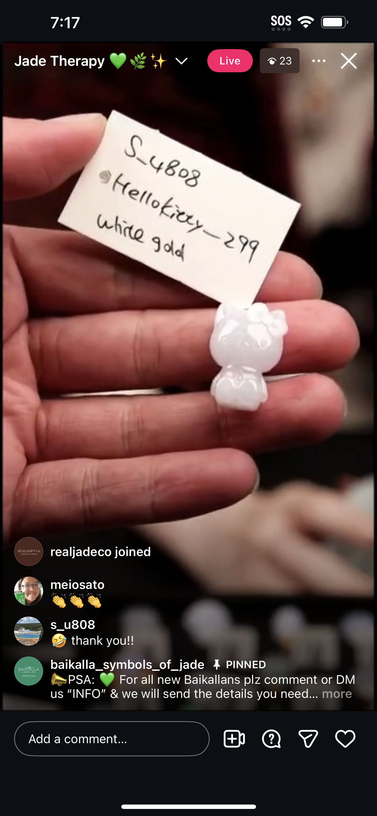 Live Light Lavender Natural Jadeite Jade Hello Kitty (1/10/26)
