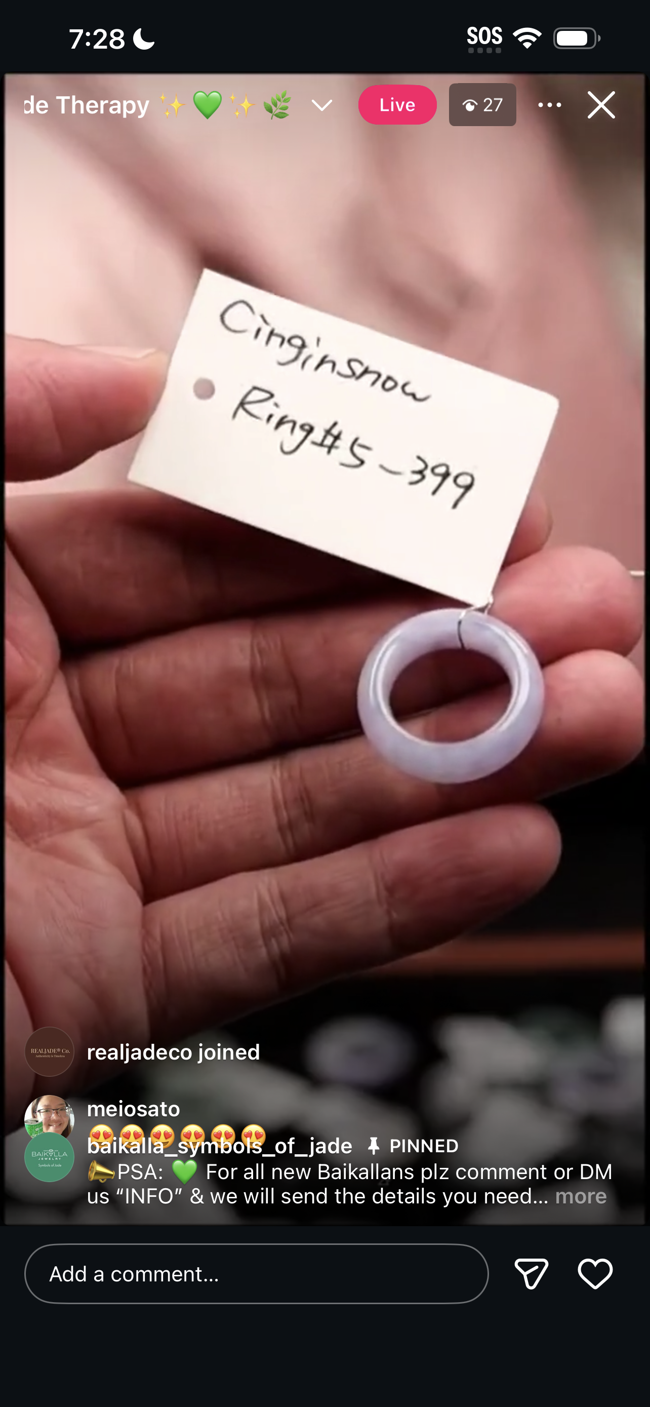 Live Lavender Natural Jadeite Jade Finger Bangle (01/24/26)