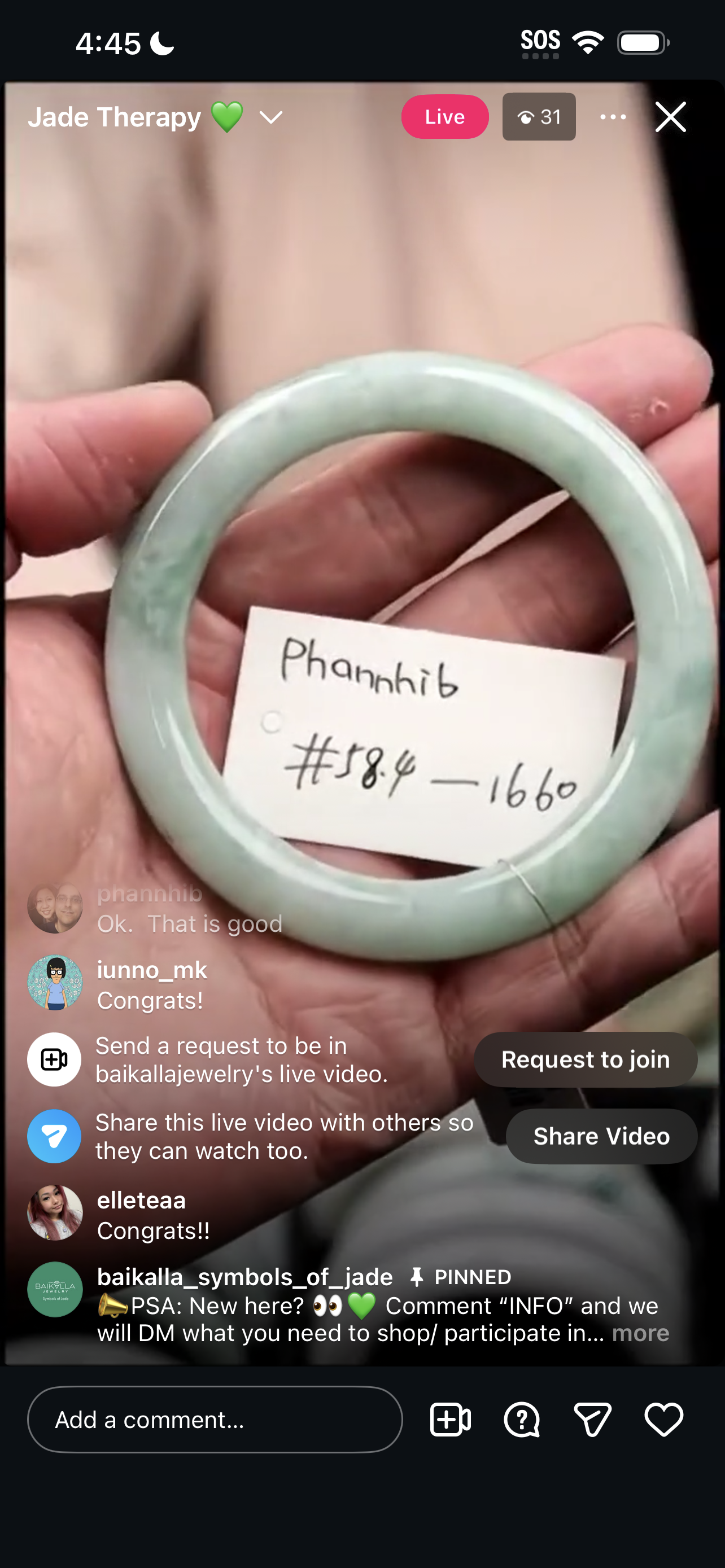 Live Natural Jadeite Jade Bangle (01/31/26)