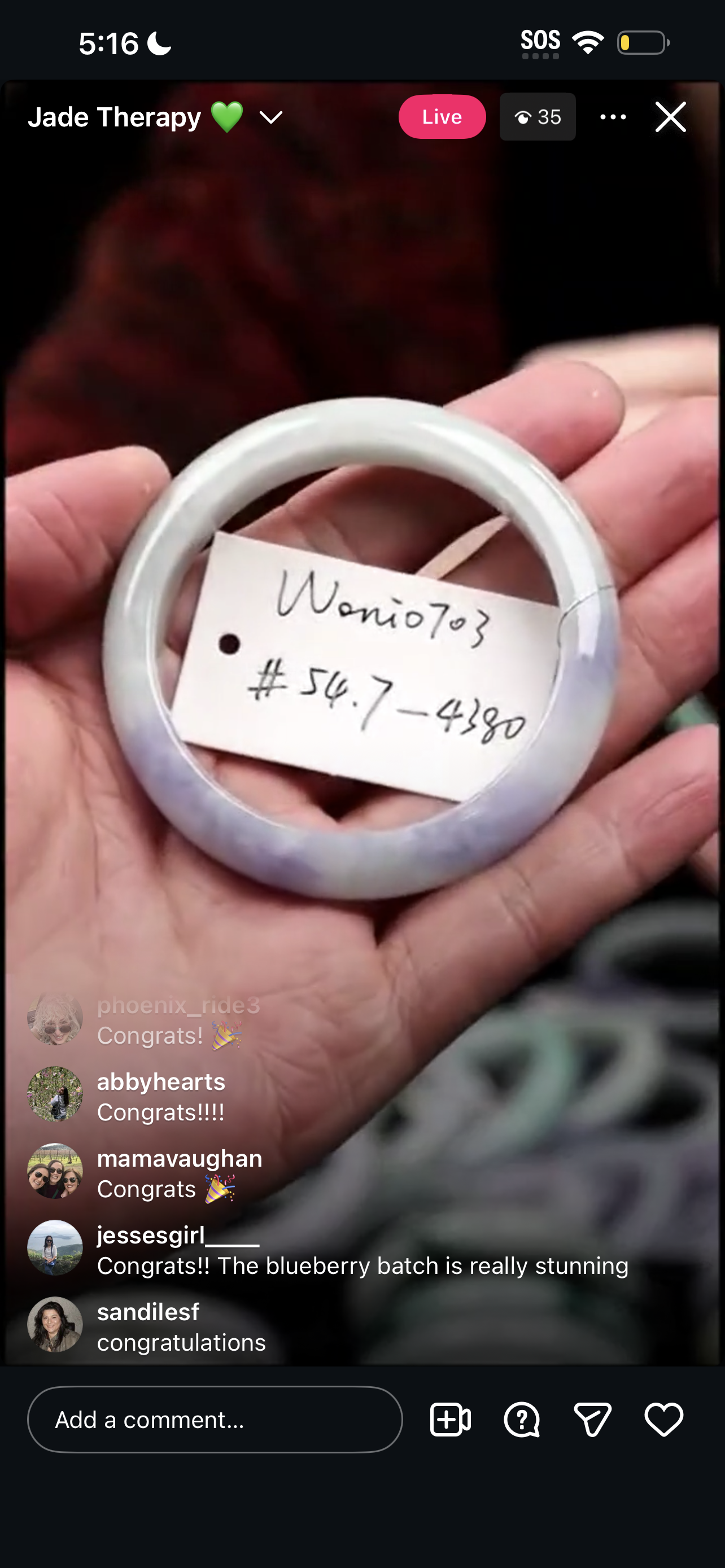 "Live" Blueberry Natural Jadeite Jade Comfort Fit Bangle (02/07/26)