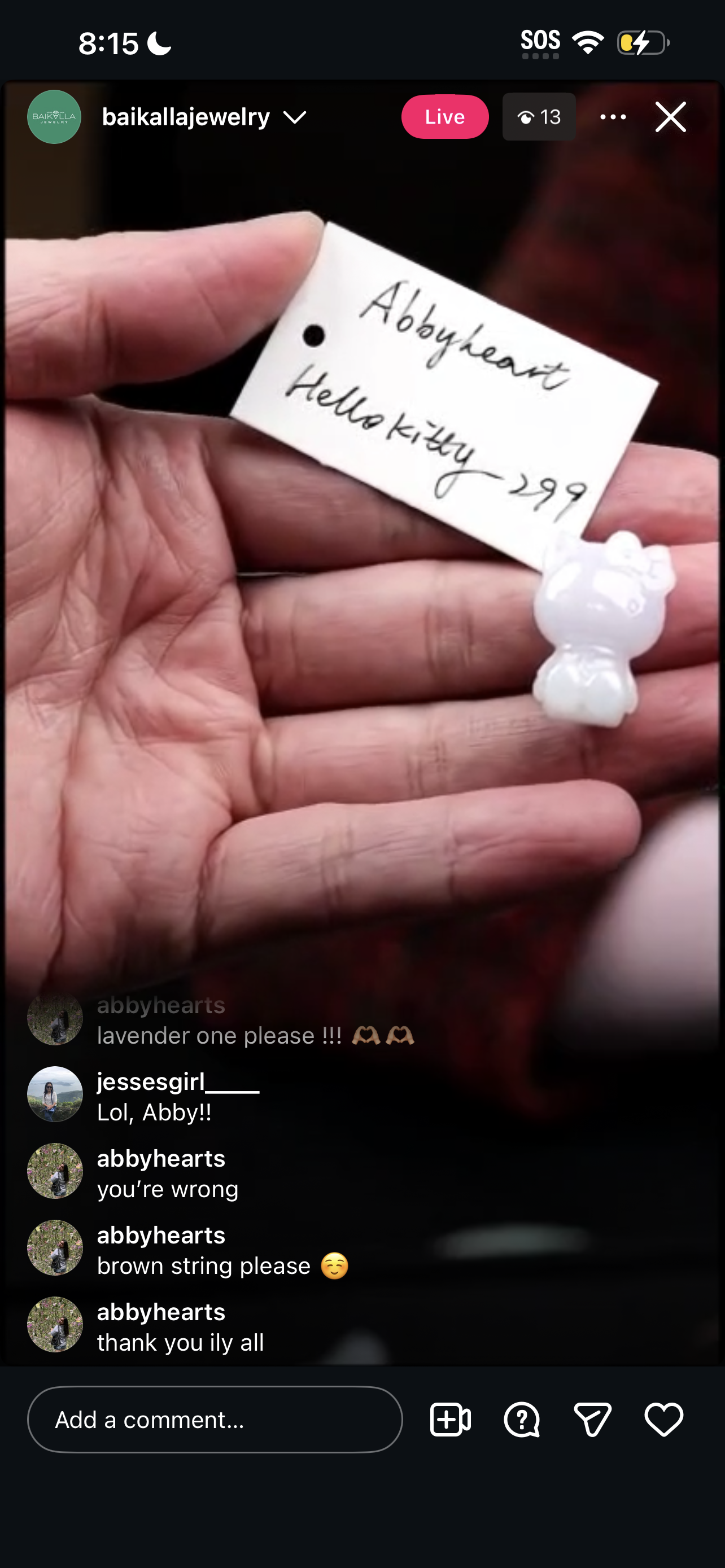 "Live" Lavender Natural Jadeite Jade Hello Kitty (02/07/26)