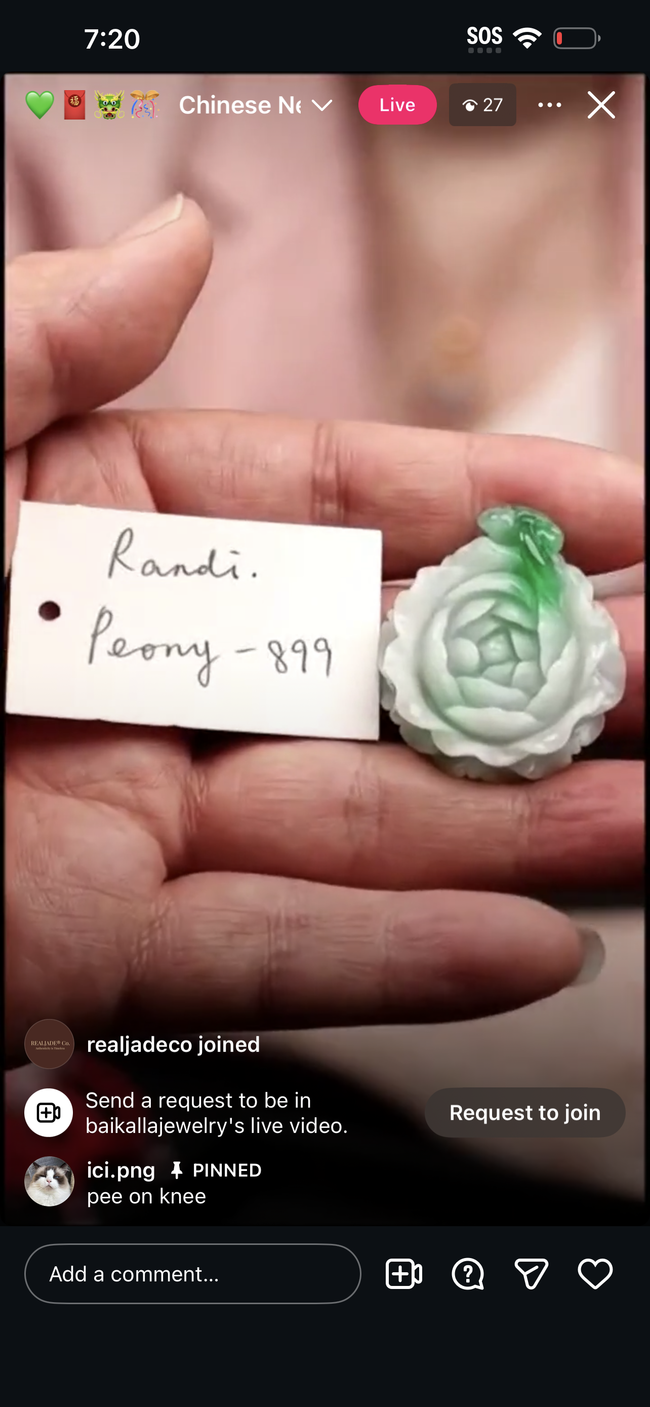 "Live" Apple Green Natural Jadeite Jade Peony With Butterfly (02/16/26)