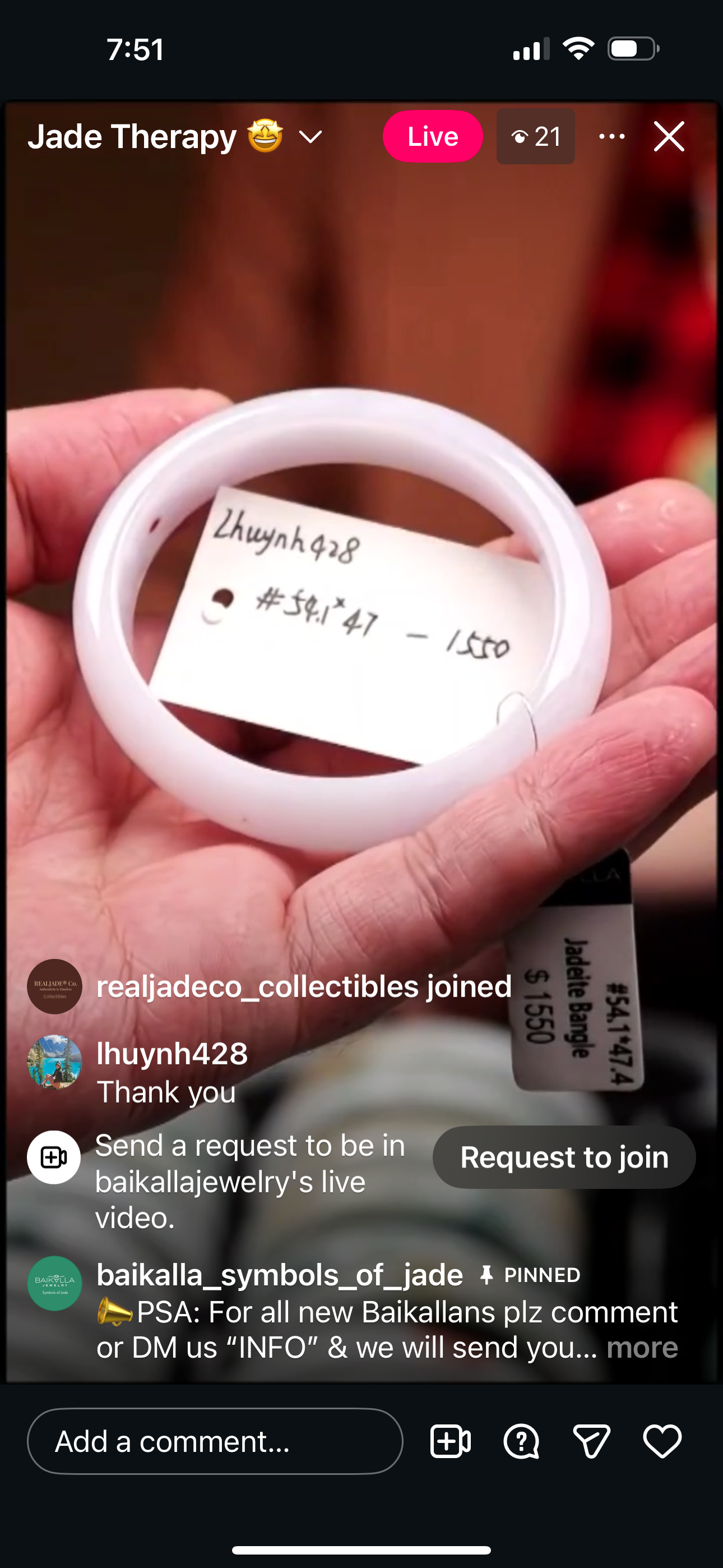 &quot;Live&quot; Milky Lavender W/ Sajin Natural Jadeite Jade Oval Comfort Fit Bangle (12/08/2025)