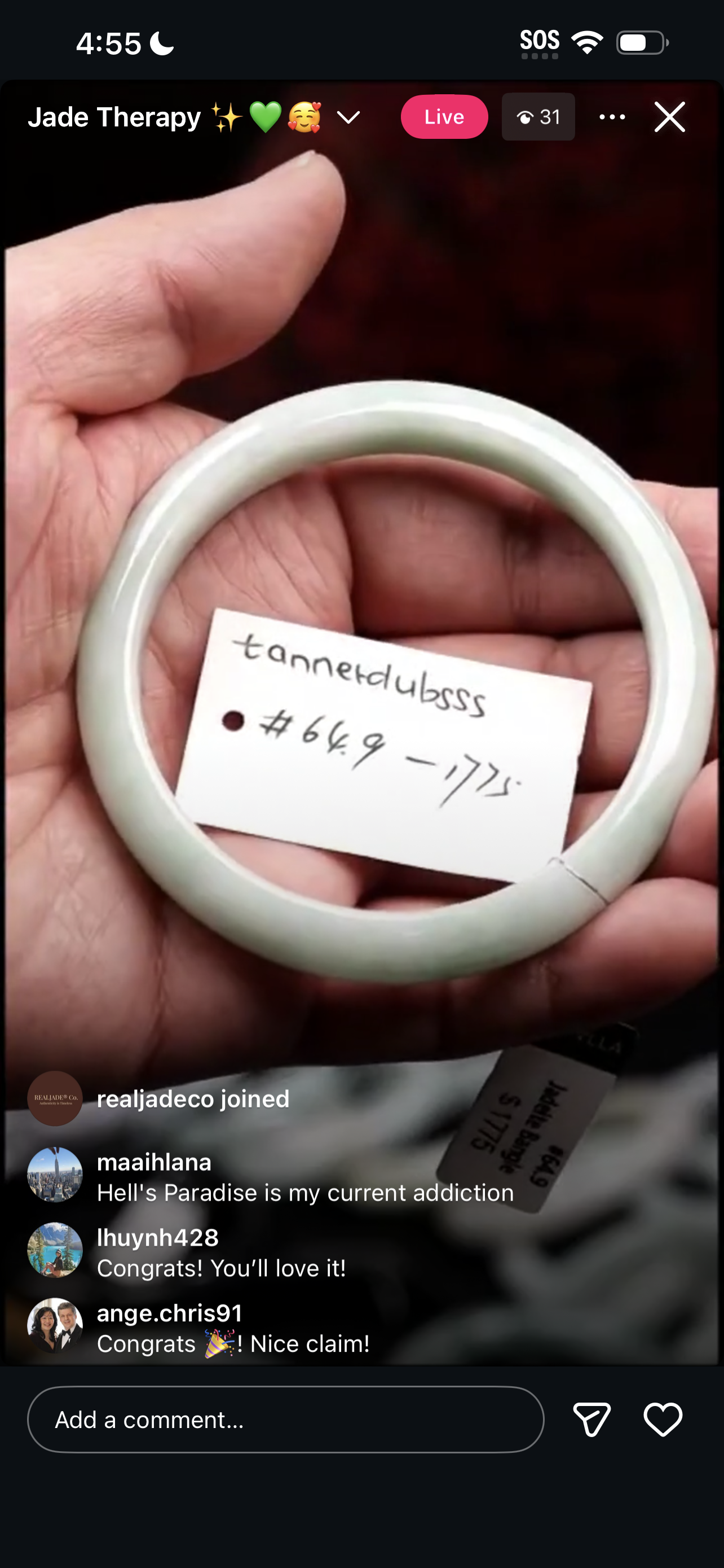 "Live" Natural Light Apple Green Jadeite Jade Bangle (02/18/26)