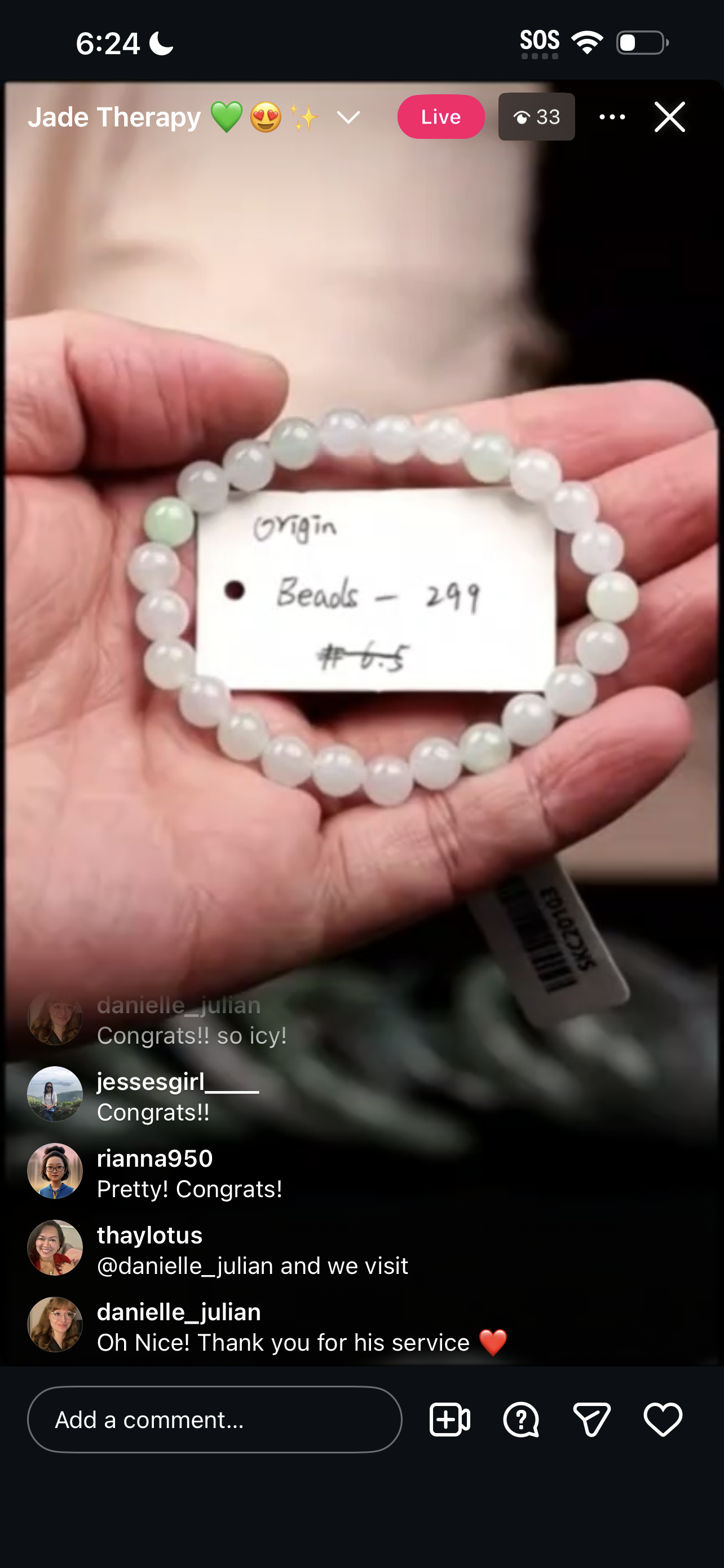 "Live" Natural Moonlight &amp; Light Green Jadeite Jade Bead Bracelet (02/19/26)