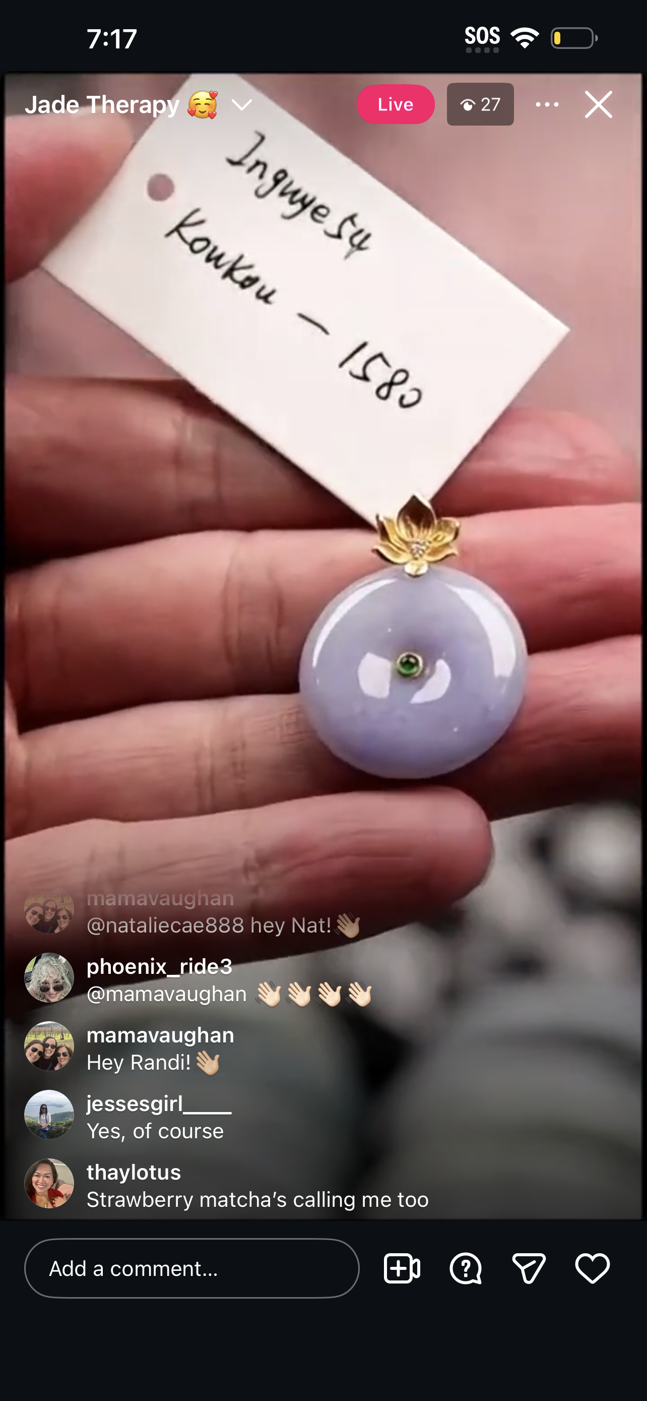 "Live" Natural Lavender Jadeite Jade Kou Kou (02/24/26)
