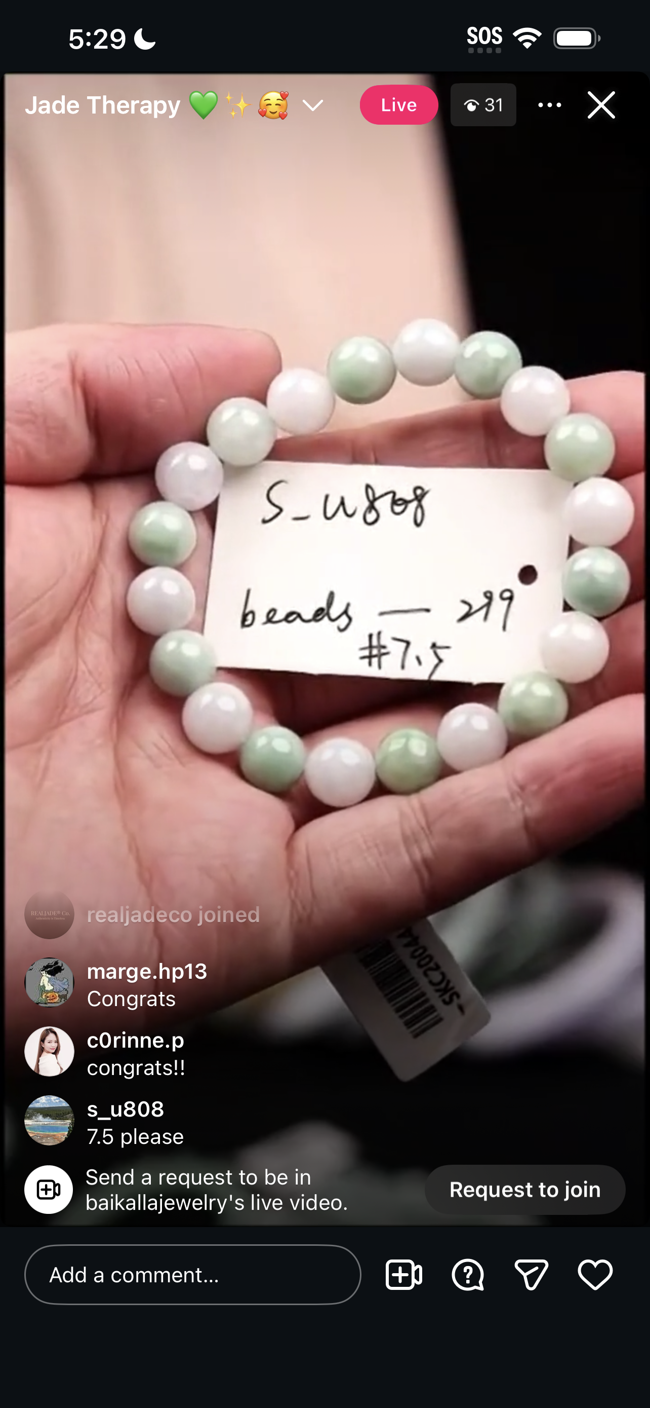 "Live" Natural Apple Green &amp; White-Green Jadeite Jade Bead Bracelet (02/28/26)