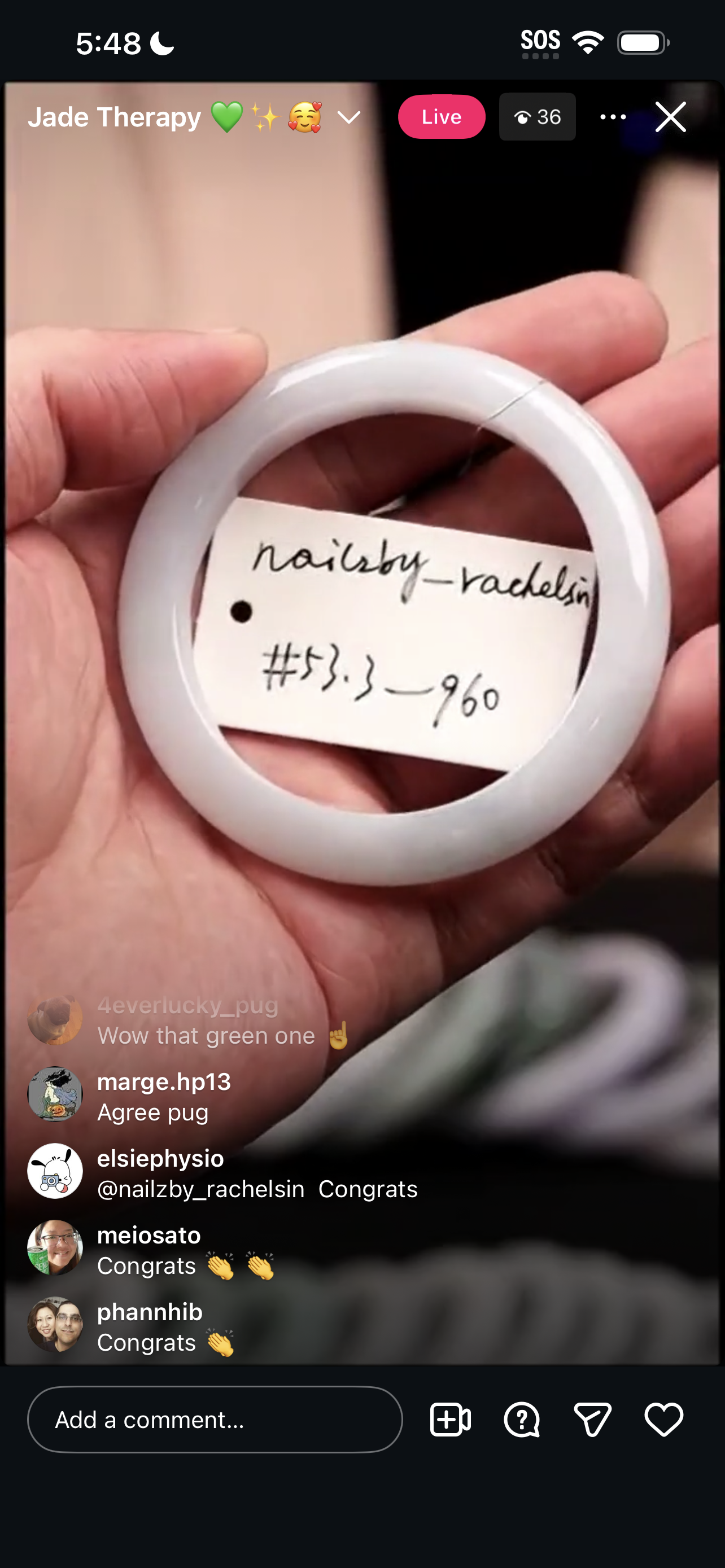 "Live" Natural White-Lavender Jadeite Jade Comfort-Fit Bangle (02/28/26)