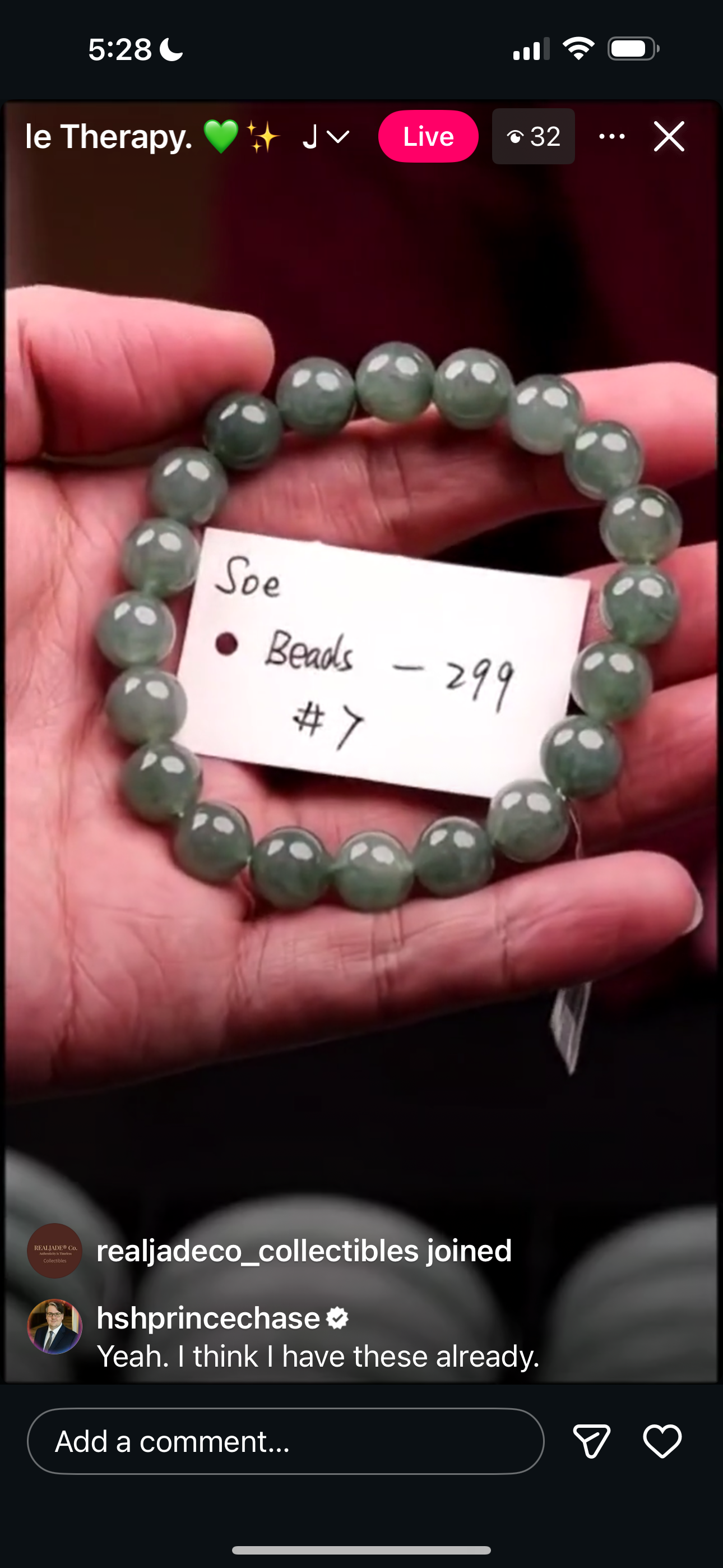 Live Oil Green Natural Jadeite Jade Bead Bracelet (1/12/26)