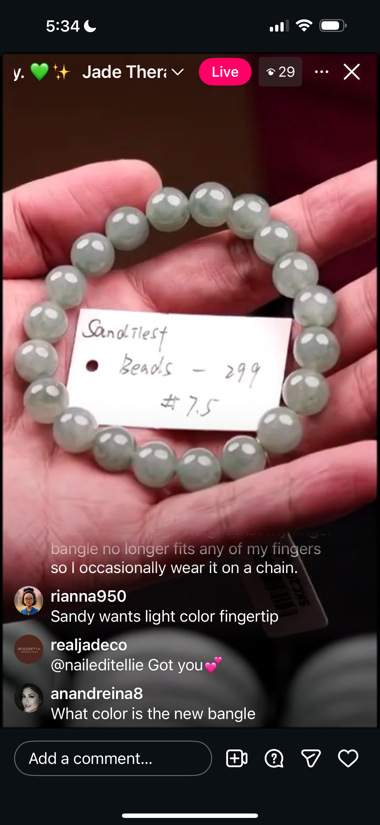 Live Oil Green Natural Jadeite Jade Bead Bracelet (1/12/26)