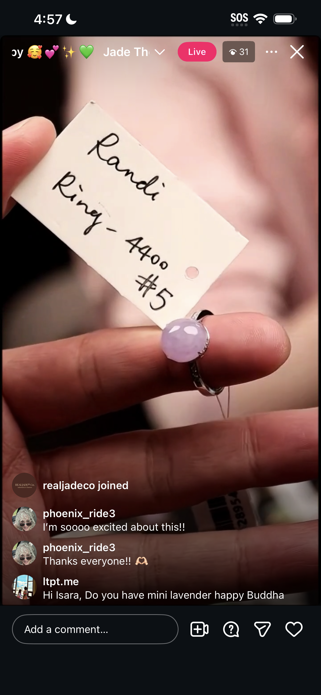"Live" Natural Icy Lavender With Diamonds Jadeite Jade Ring (03/07/26)