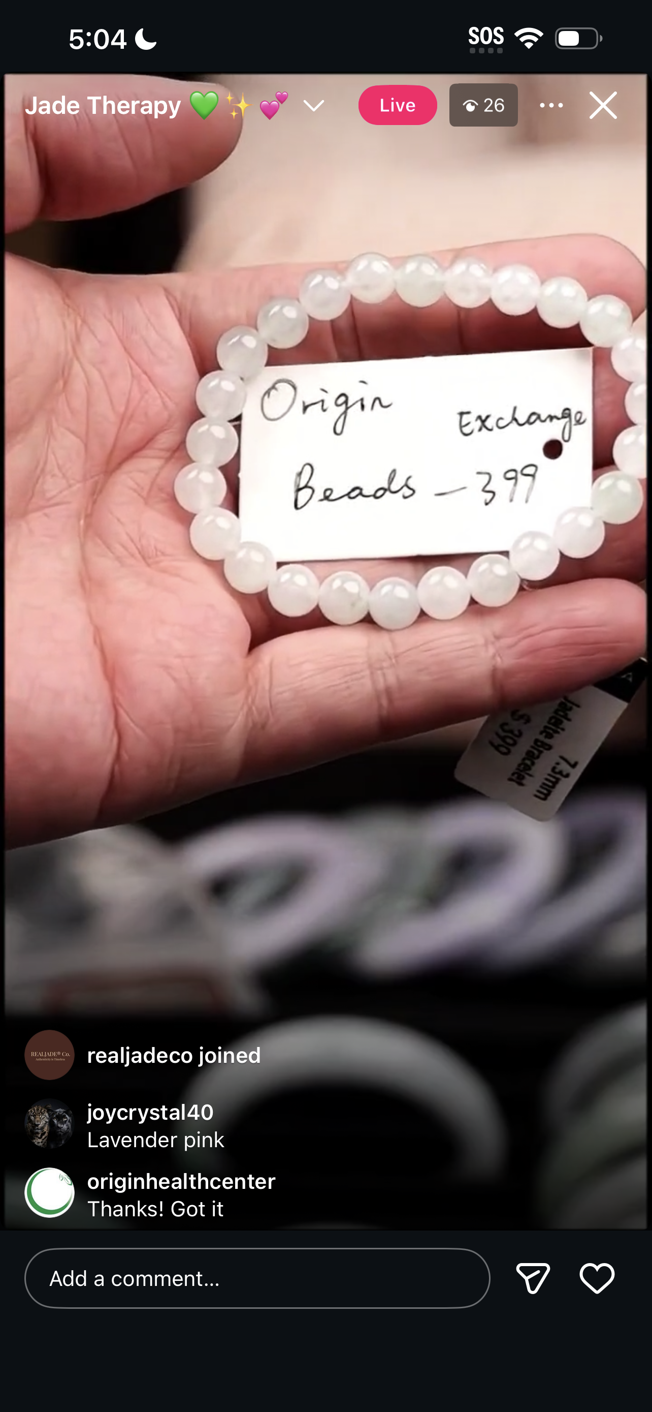 "Live" Natural Moonlight Jadeite Jade Bead Bracelet (03/09/26)
