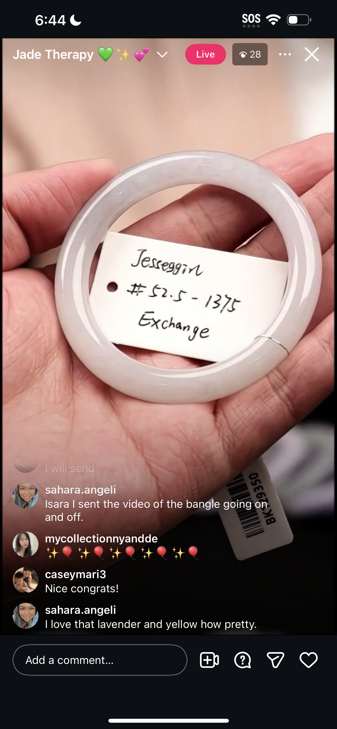 "Live" Natural Icy White-Lavender Jadeite Jade Bangle (03/09/26)