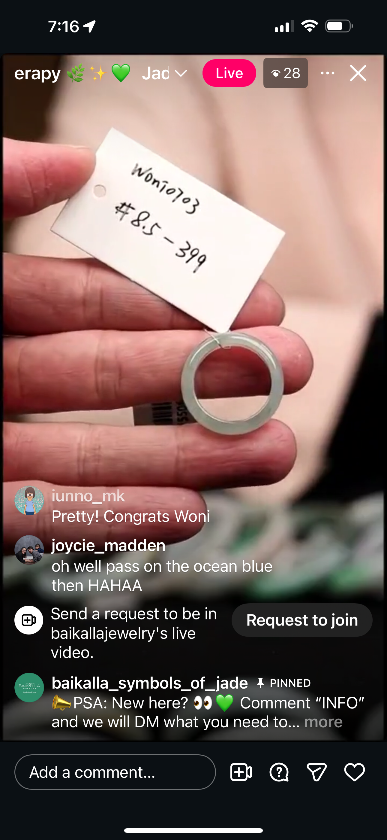 Live Natural Jadeite Jade Finger Bangle (02/02/26)