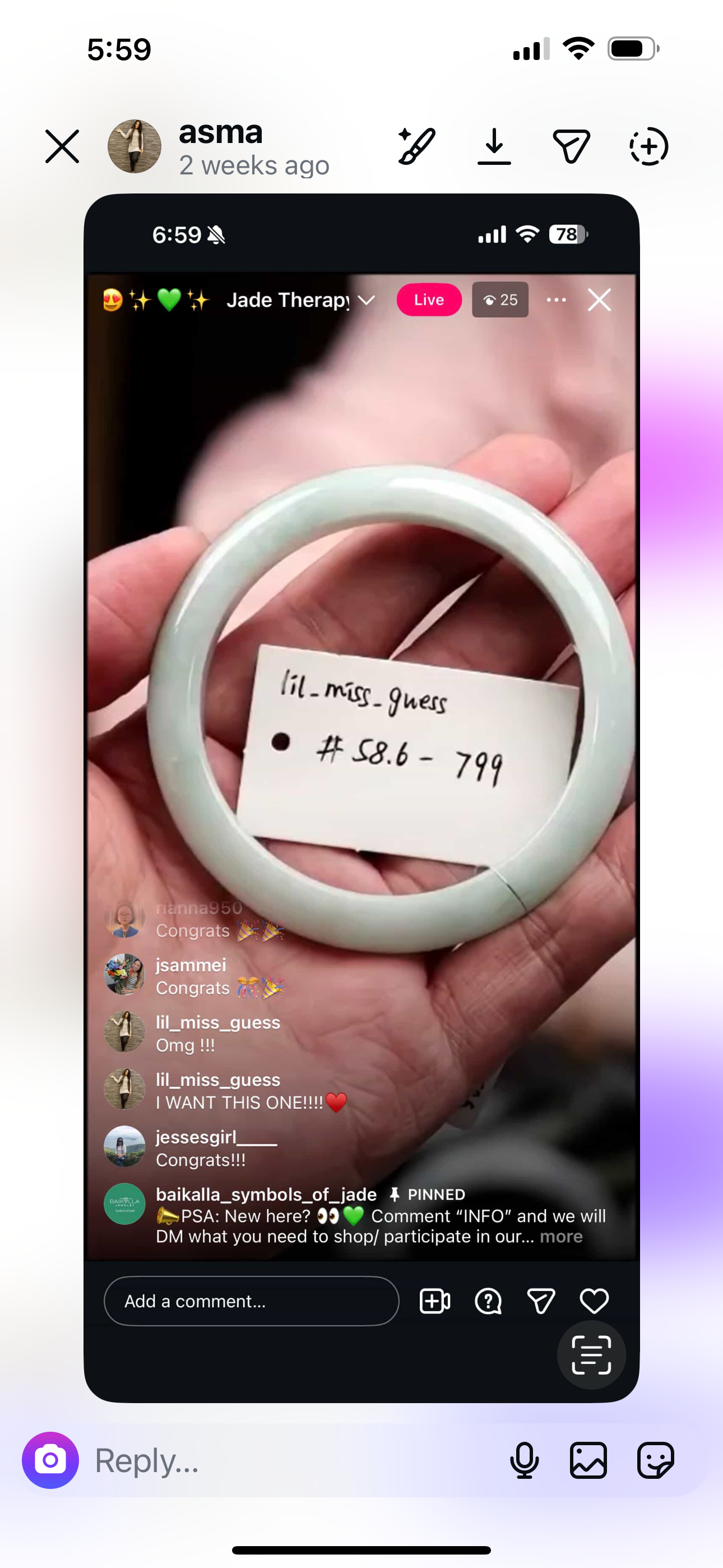 "Live"  Light Blue-Green Jadeite Jade Comfort-Fit Bangle (02/11/26)