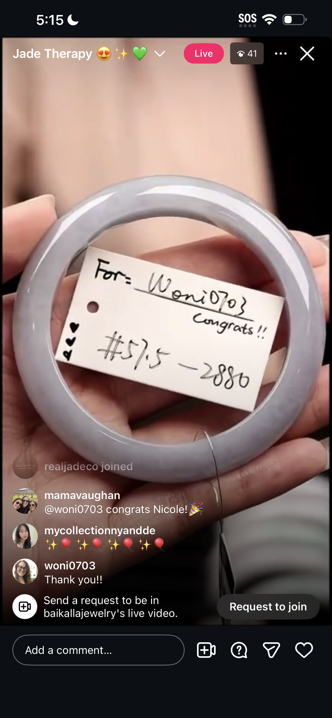"Live" Blue-Lavender Jadeite Jade Comfort-Fit Bangle (03/16/26)