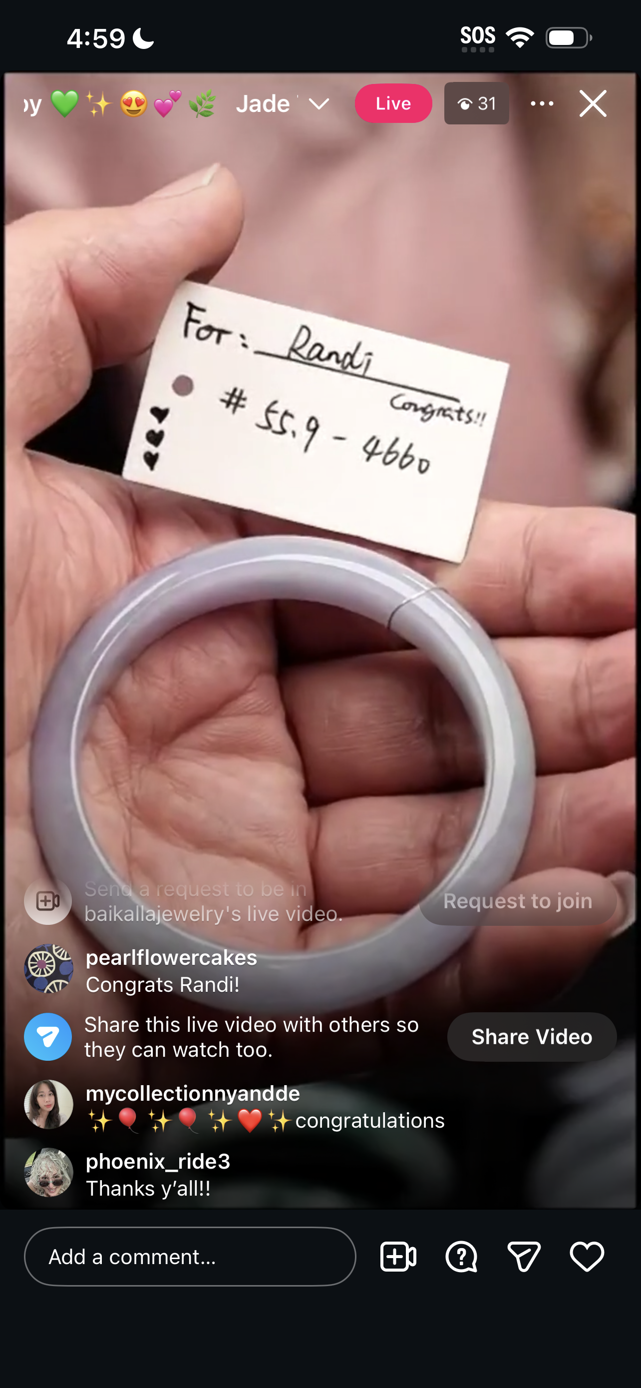 "Live" Lavender-Green Jadeite Jade Comfort-Fit Bangle (03/17/26)