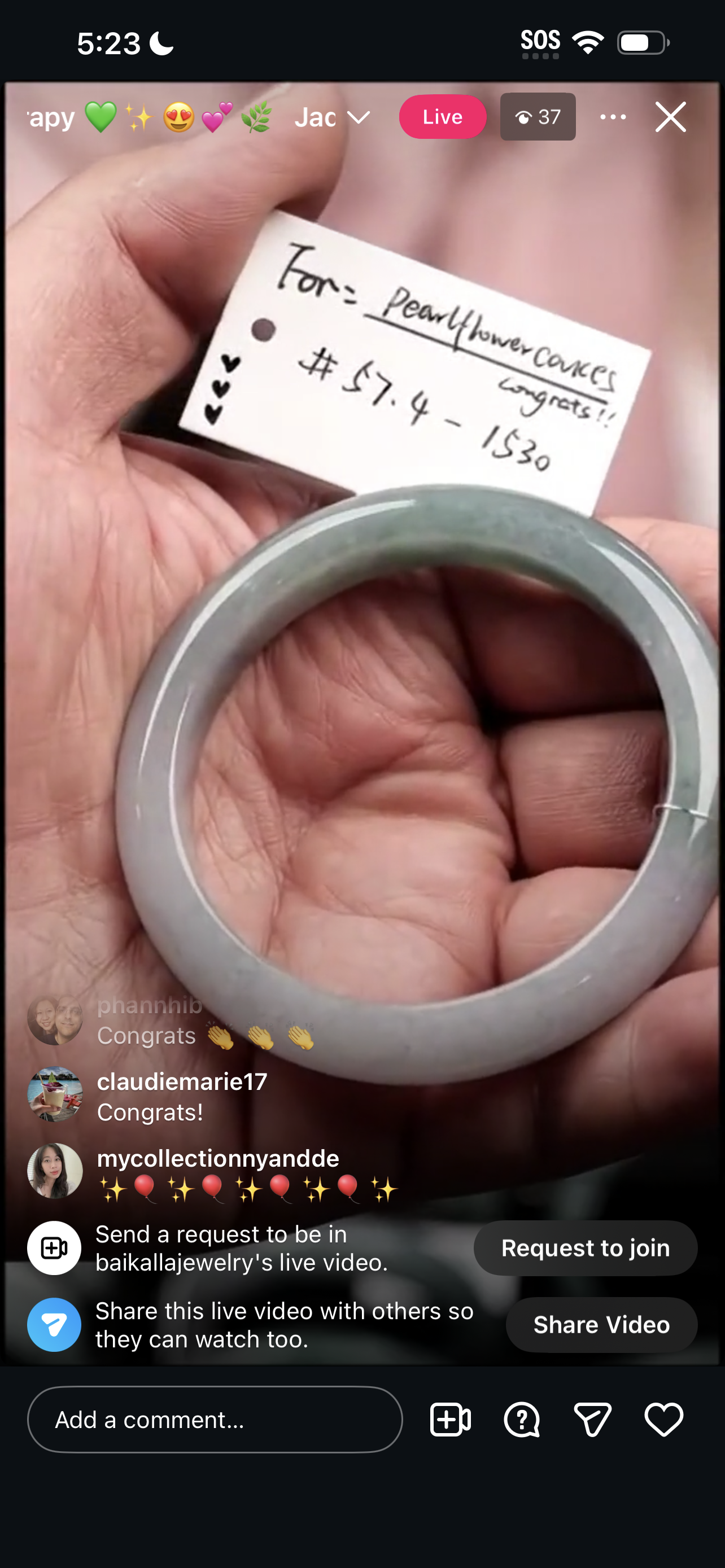 "Live" Lavender-Green Jadeite Jade Comfort-Fit Bangle (03/17/26)