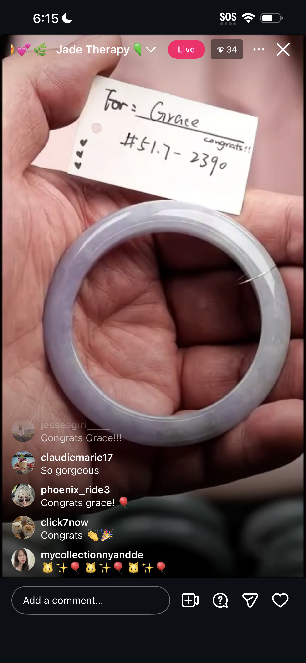 "Live" Lavender-Green Jadeite Jade Comfort-Fit Bangle (03/17/26)