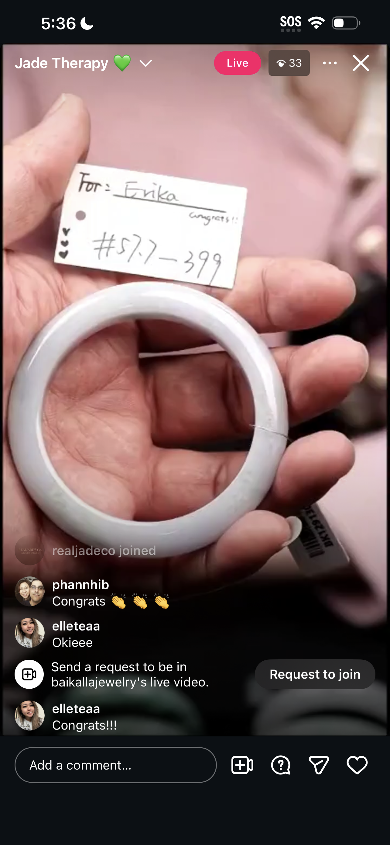 "Live" Lavender-Green Jadeite Jade Comfort-Fit Bangle (03/18/26)
