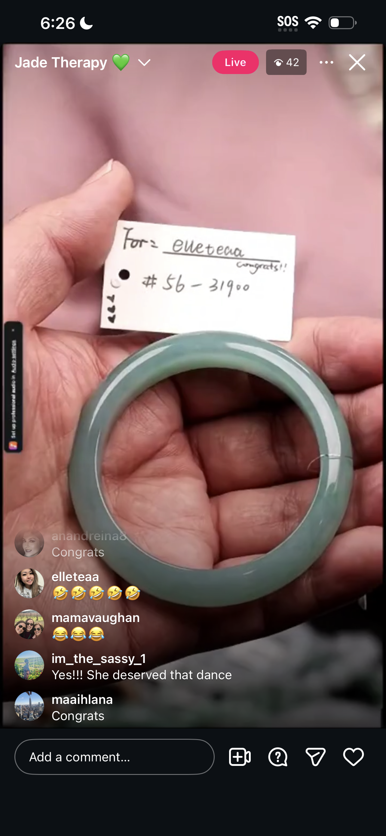 "Live" Icy Blue-Green Jadeite Jade Comfort-Fit Bangle (03/18/26)