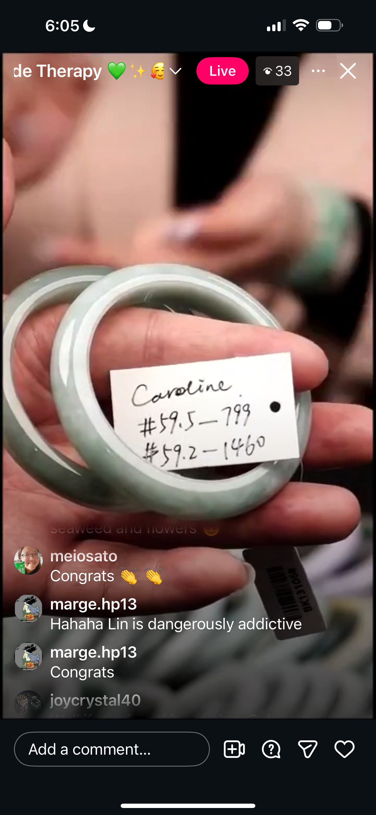 "Live" Natural Deeper Green Jadeite Jade Bangle (02/28/26)