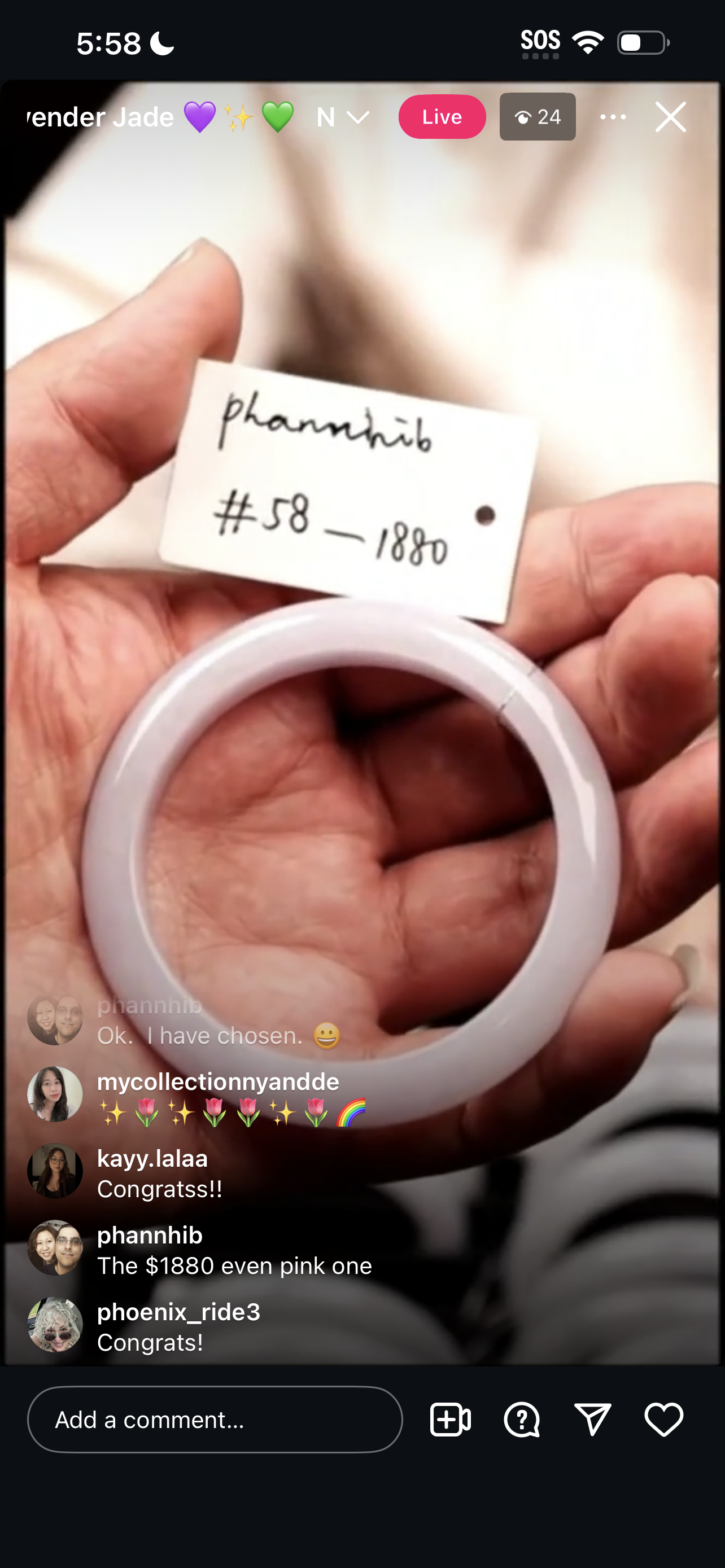"Live" Natural Pink Jadeite Jade Comfort-Fit Bangle (03/24/26)