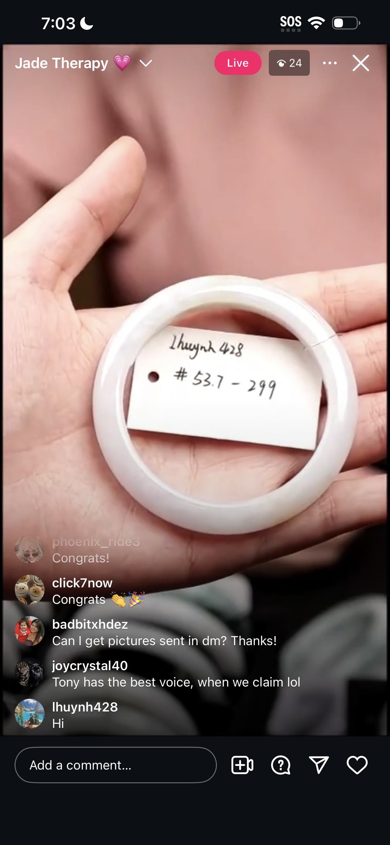 "Live" Natural White-Lavender Jadeite Jade Comfort-Fit Bangle (03/25/26)