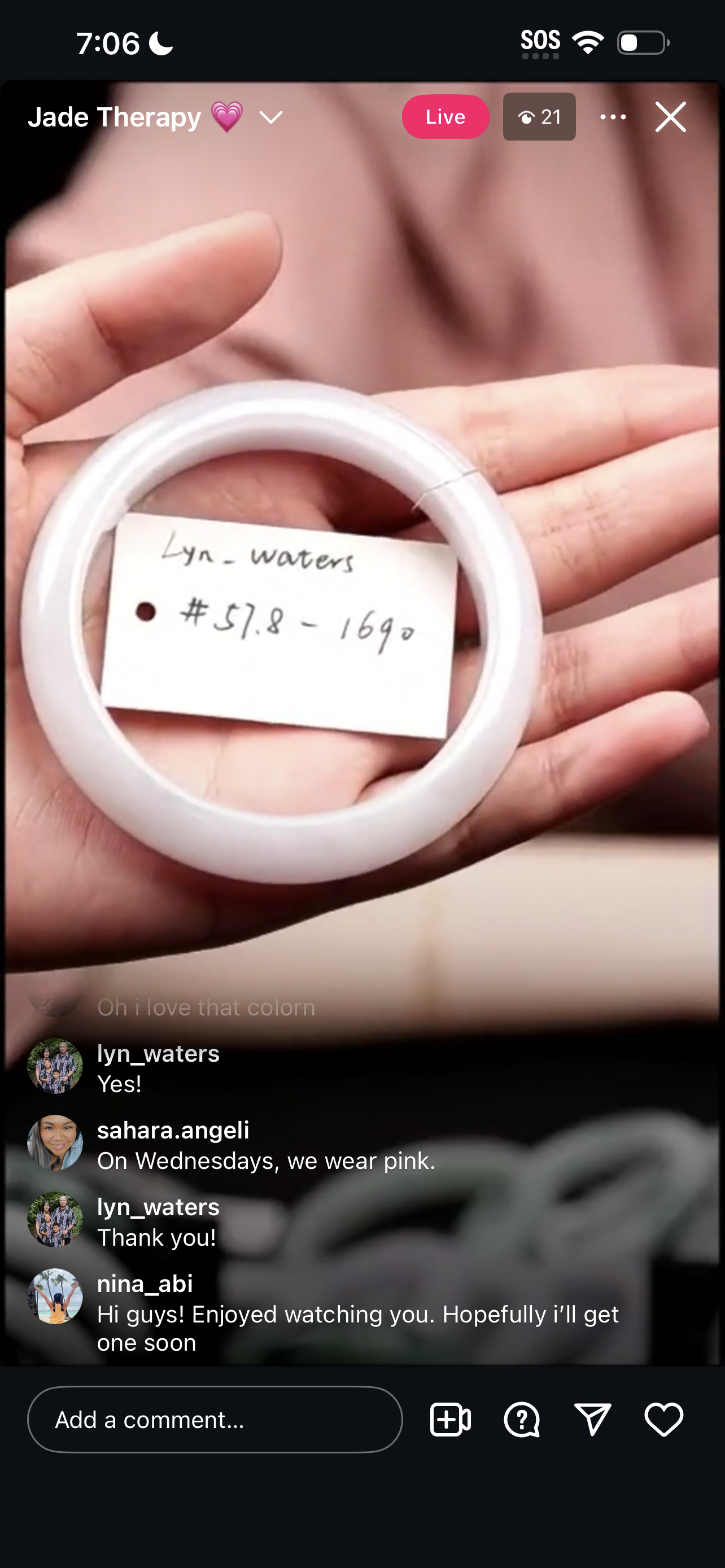 "Live" Natural Light Pink Jadeite Jade Comfort-Fit Bangle (03/25/26)