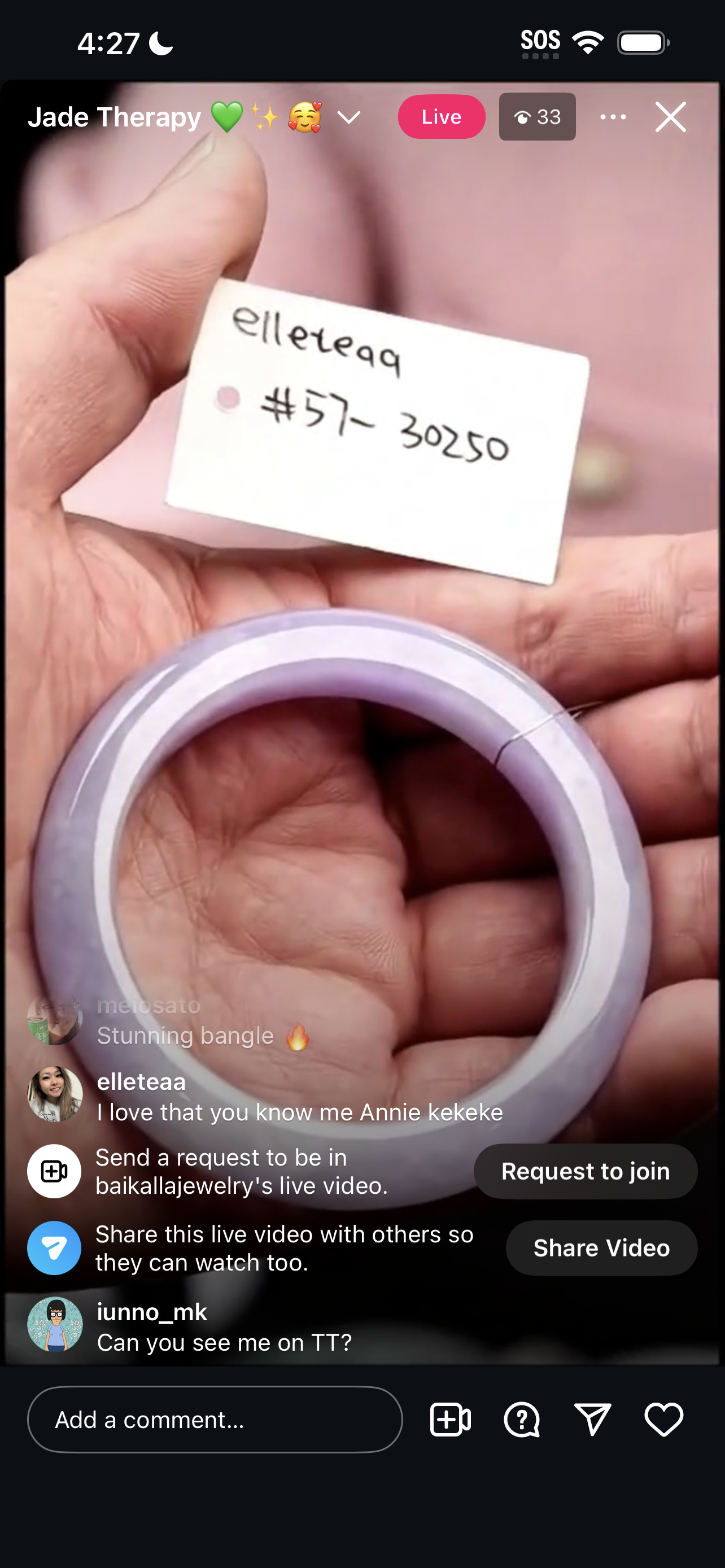 "Live" Natural Icy Vixen Lavender W/ Blue-Green Patch Jadeite Jade Bangle  (03/28/26)