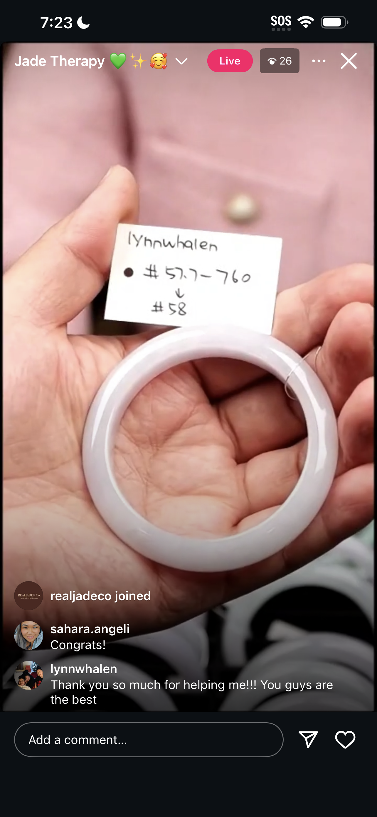 "Live" Natural Light Lavender Jadeite Jade Comfort-Fit Bangle (03/28/26)