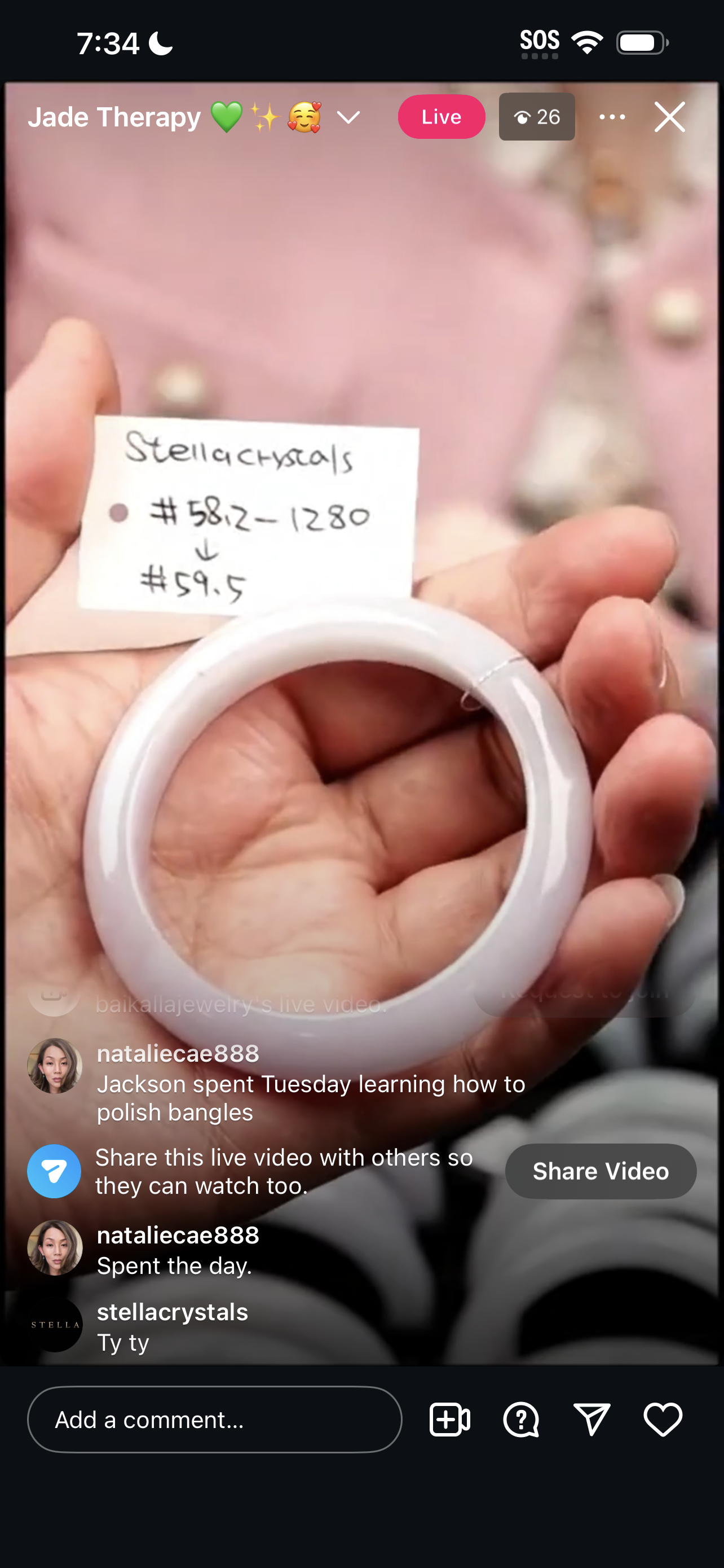 "Live" Natural Light Icy Pink Jadeite Jade Comfort-Fit Bangle (03/28/26)