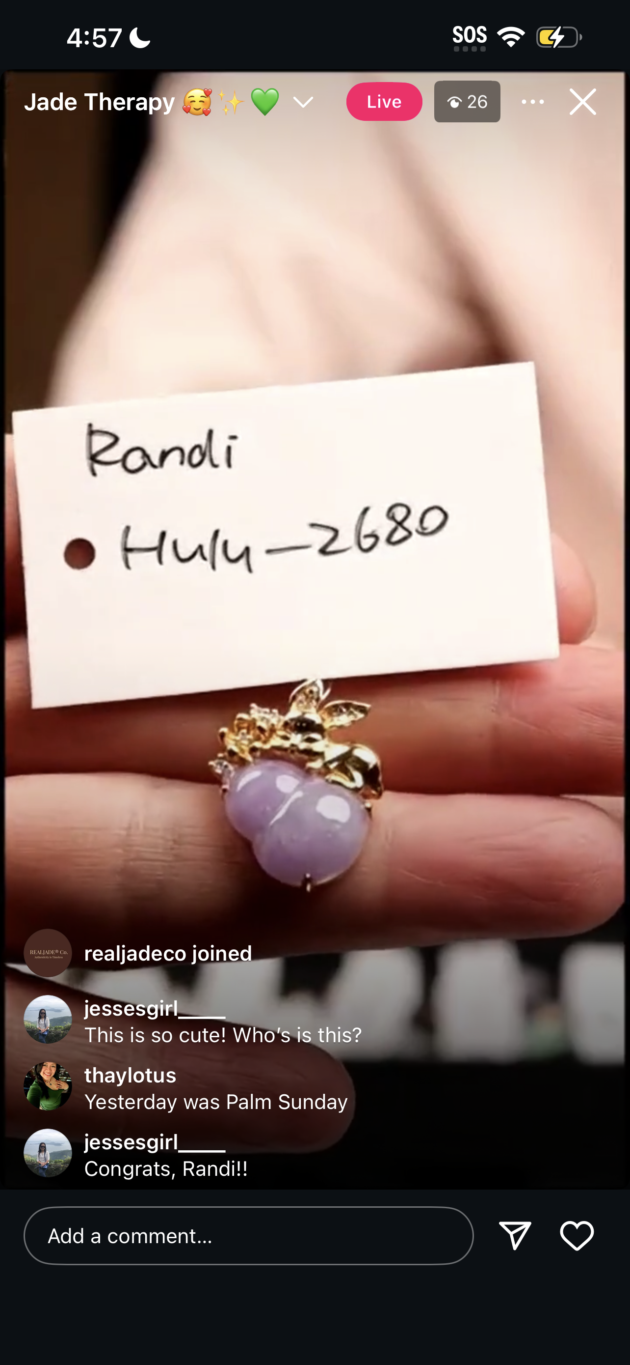 "Live" 18k Y-Gold Natural Lavender Jadeite Jade Hulu Bunny W/ Diamonds (03/30/26)