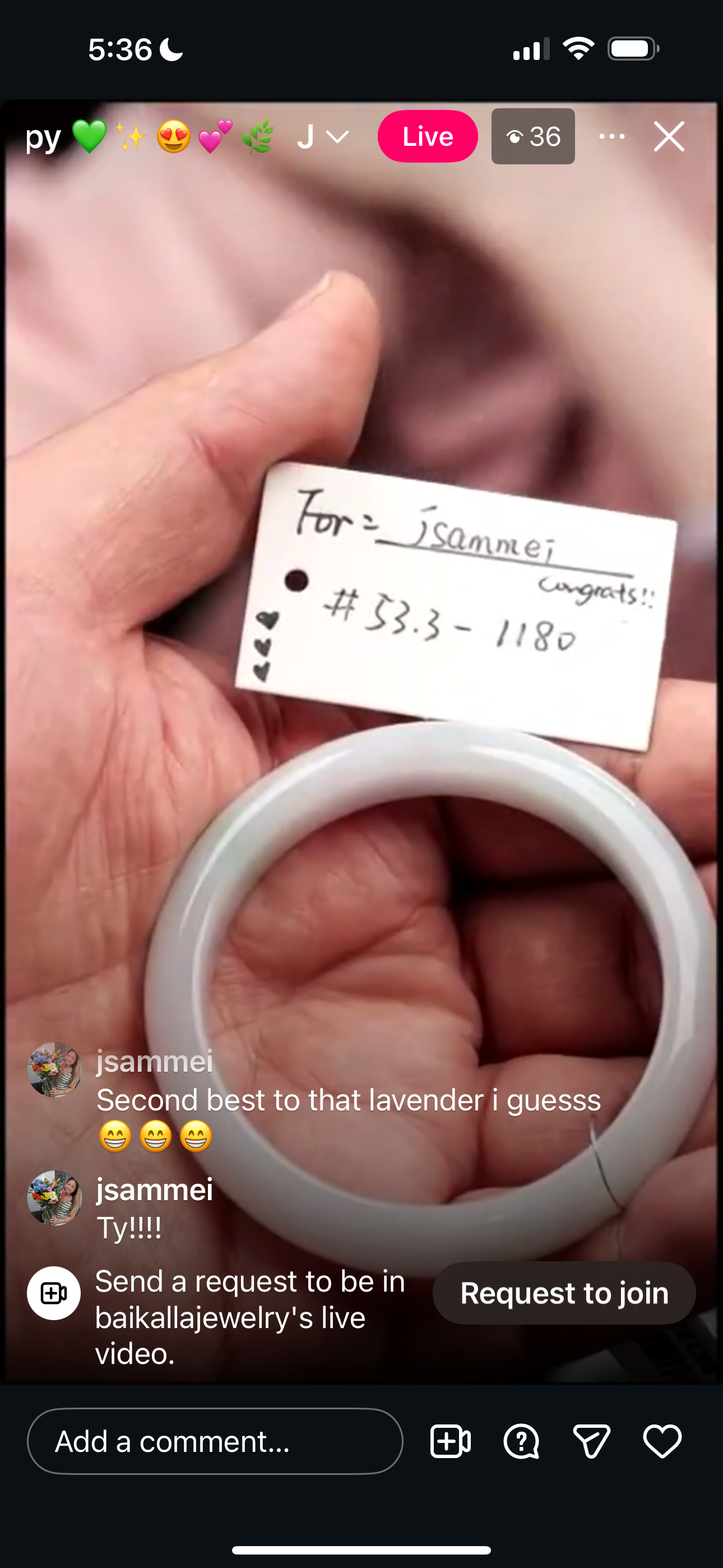 "Live" Lavender-Green Jadeite Jade Comfort-Fit Bangle (03/17/26)