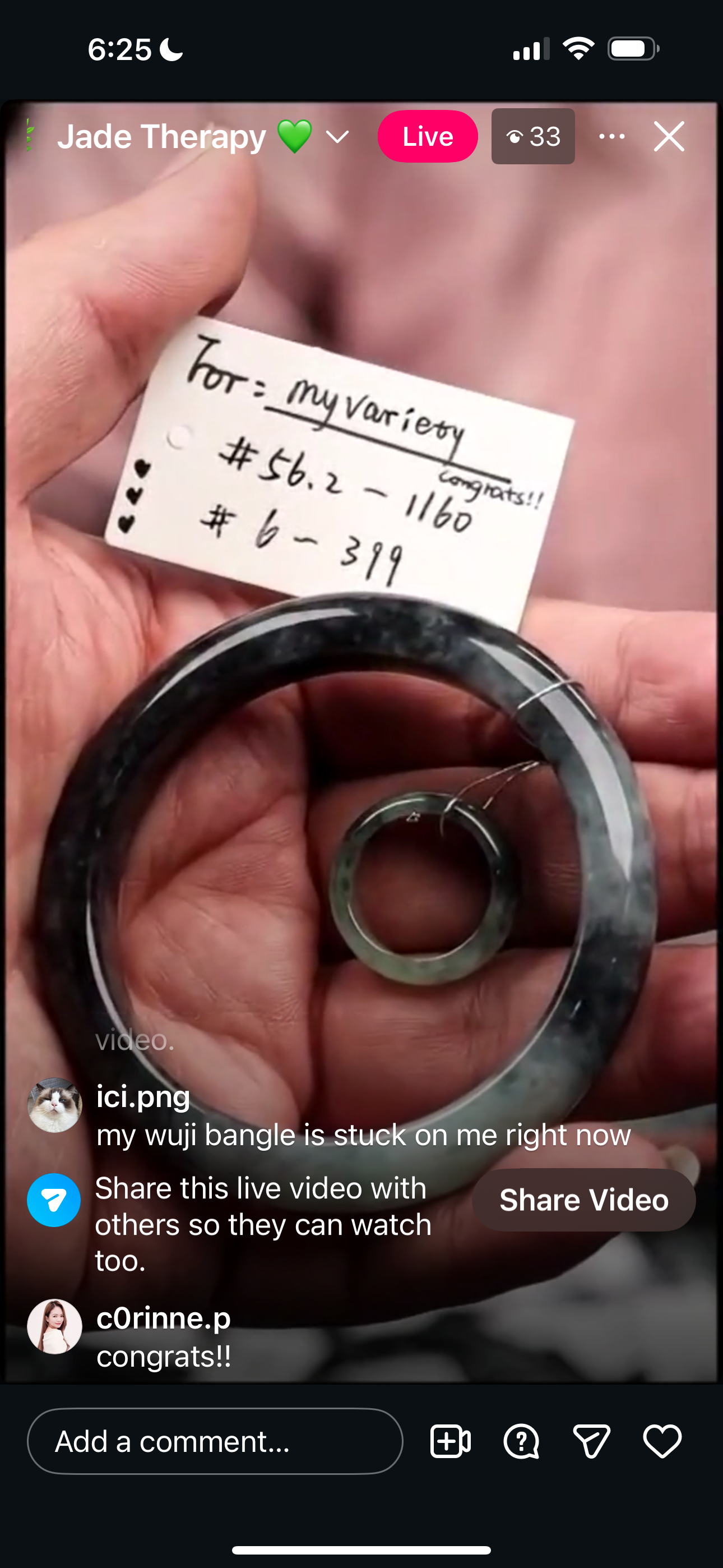 "Live" Green &amp; Wuji Jadeite Jade Finger Bangle (03/17/26)