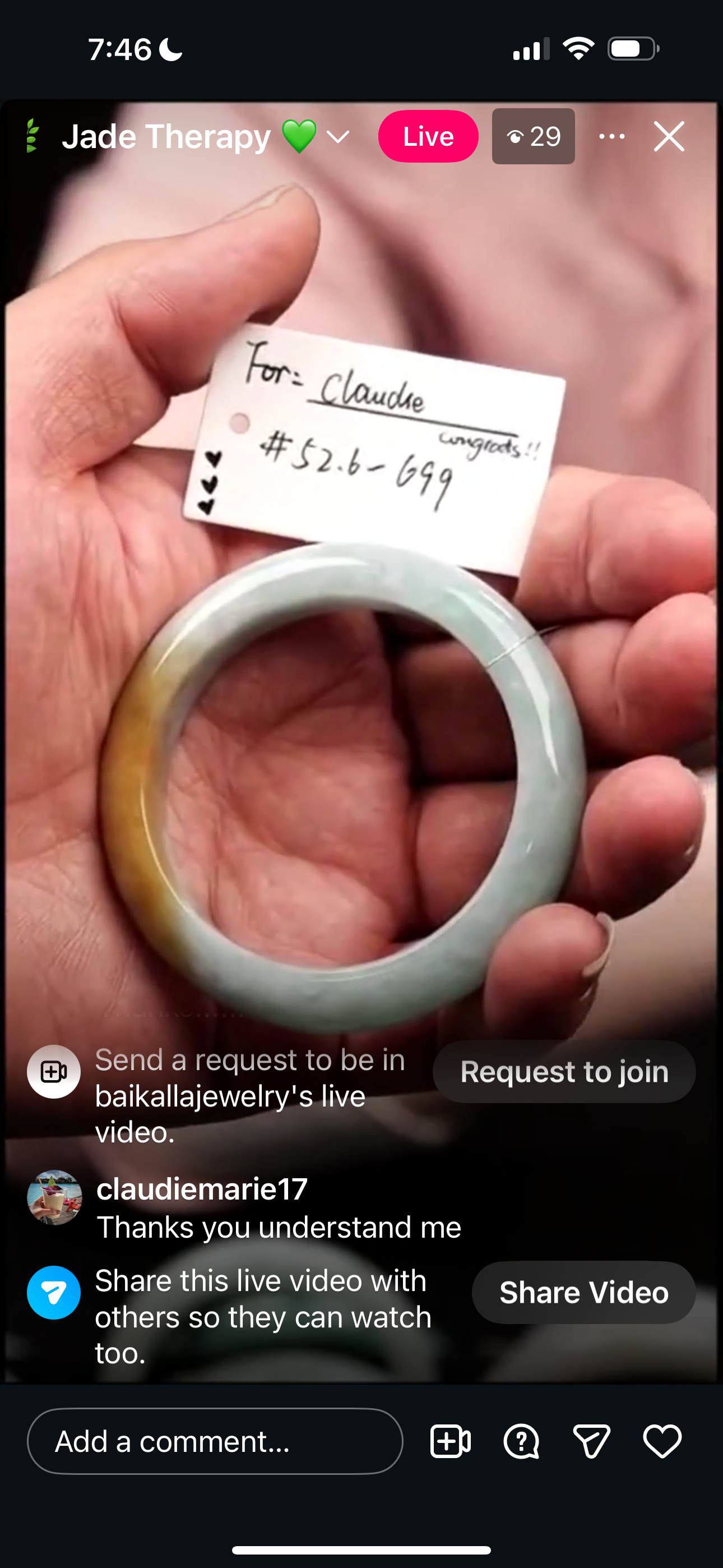 "Live" Light Green &amp; Honey Jadeite Jade Comfort-Fit Bangle (03/17/26)