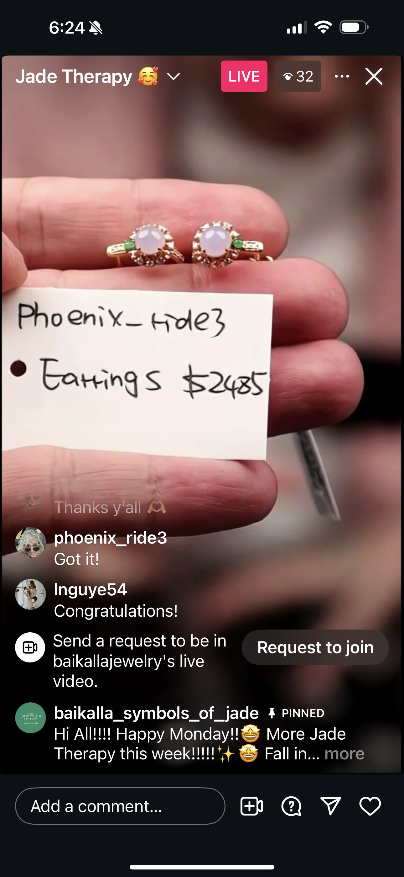 Live "18k Gold Natural Lavender Jadeite Jade Hoop Earrings w/ Imperial Green &amp; Natural Diamonds" (04/21/25)