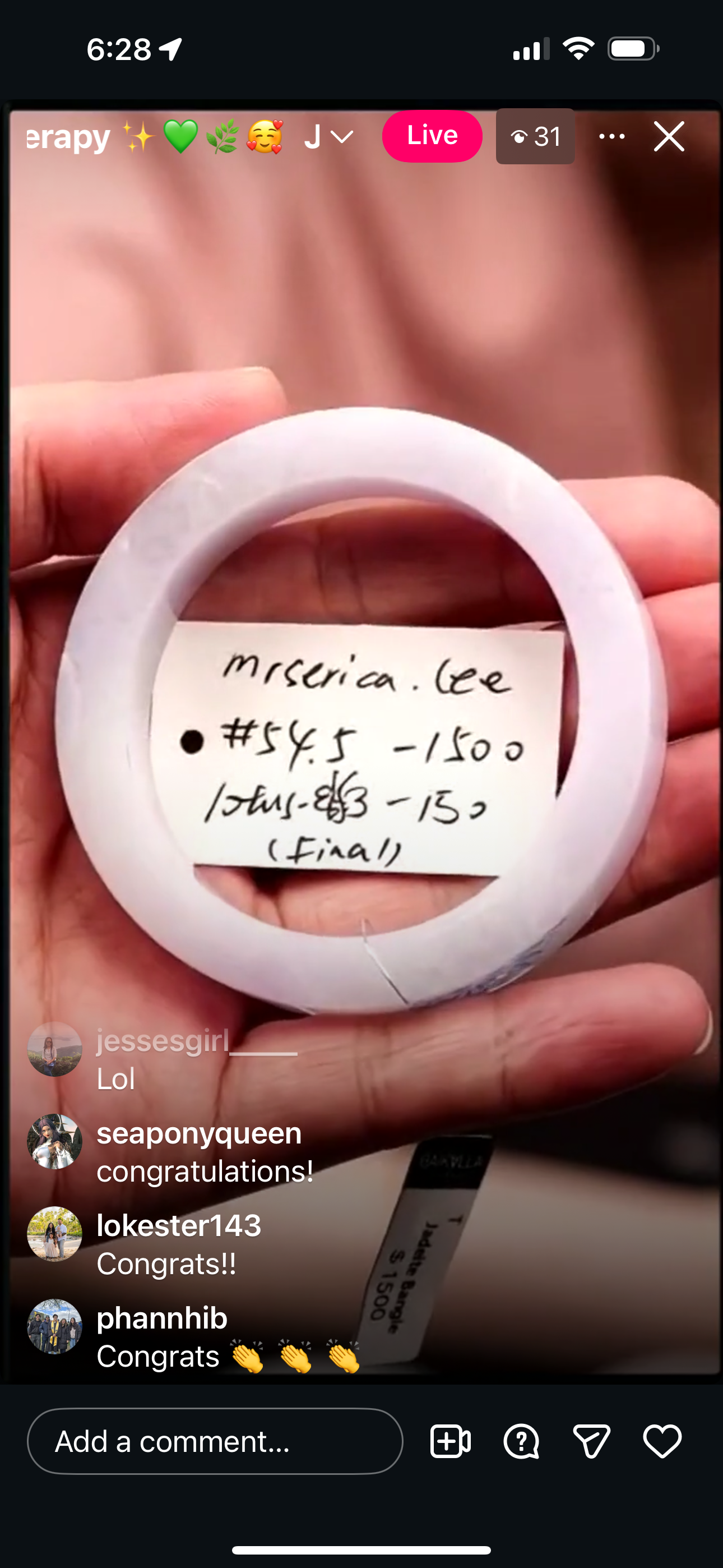 "Live" Natural Lavender Jadeite Jade *Carving Bangle (07/01/26)