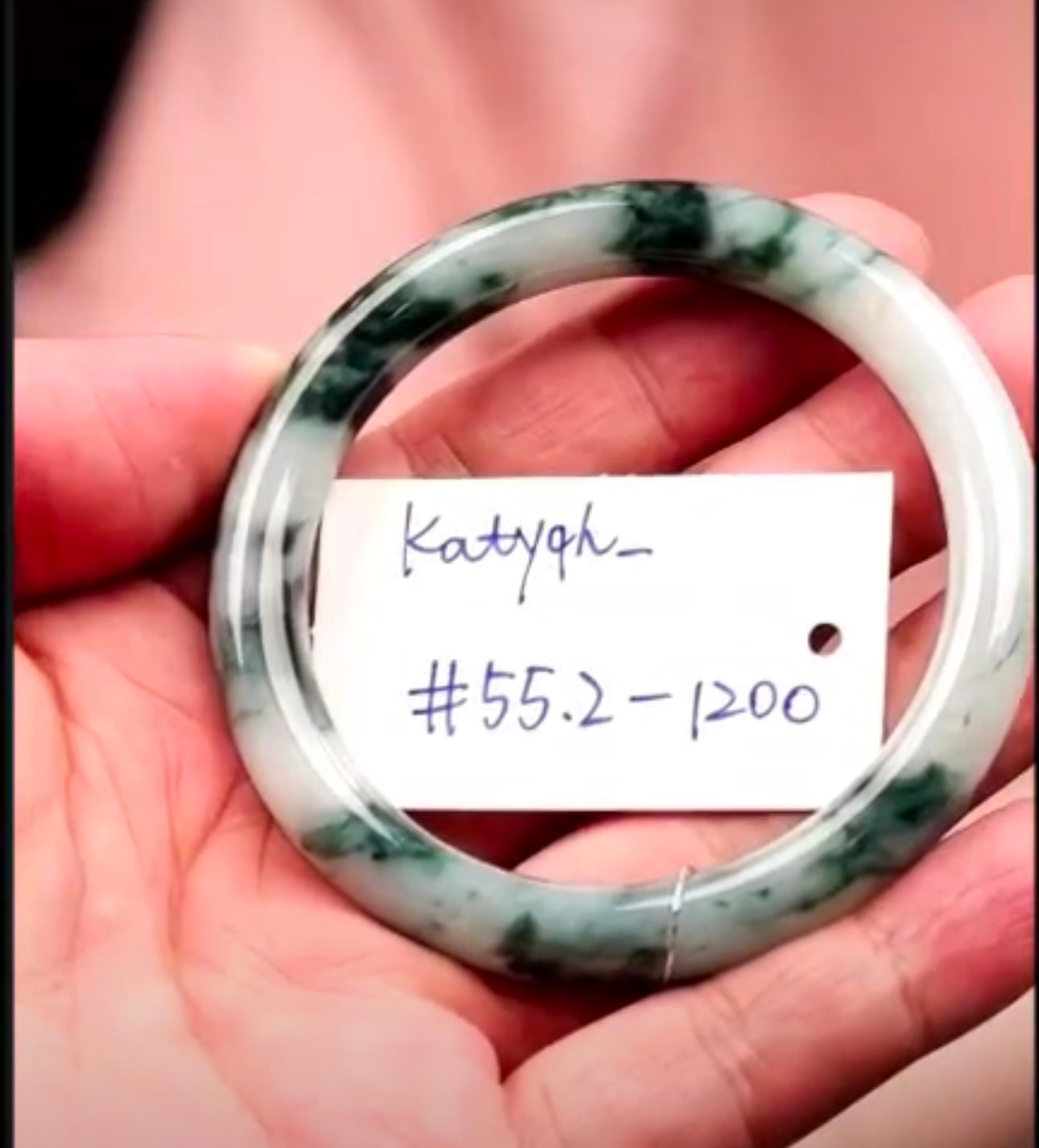 "Live" Natural Light Green W/ Blue-Green Flower Jadeite Jade Bangle (07/02/26)