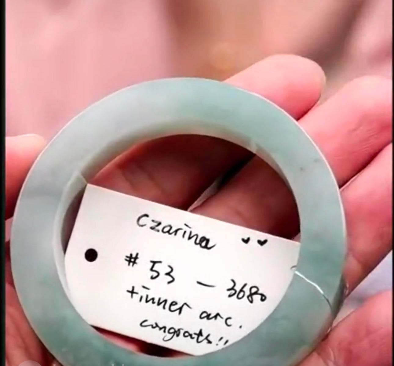 "Live" Natural Icy Blue-Green Flower Jadeite Jade Semi-Polished Bangle (07/06/26)